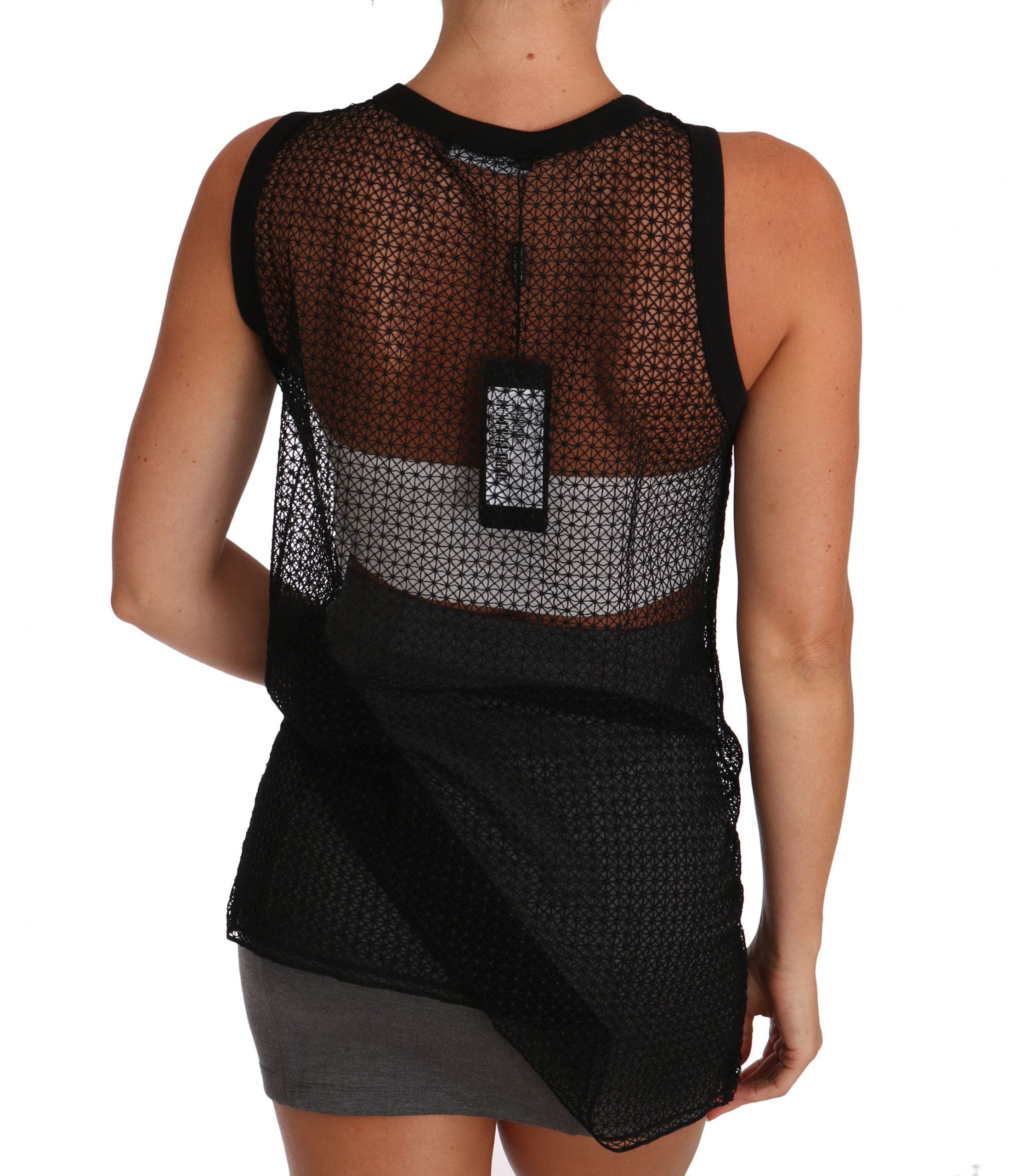 Zwarte mesh transparante blouse T-shirt