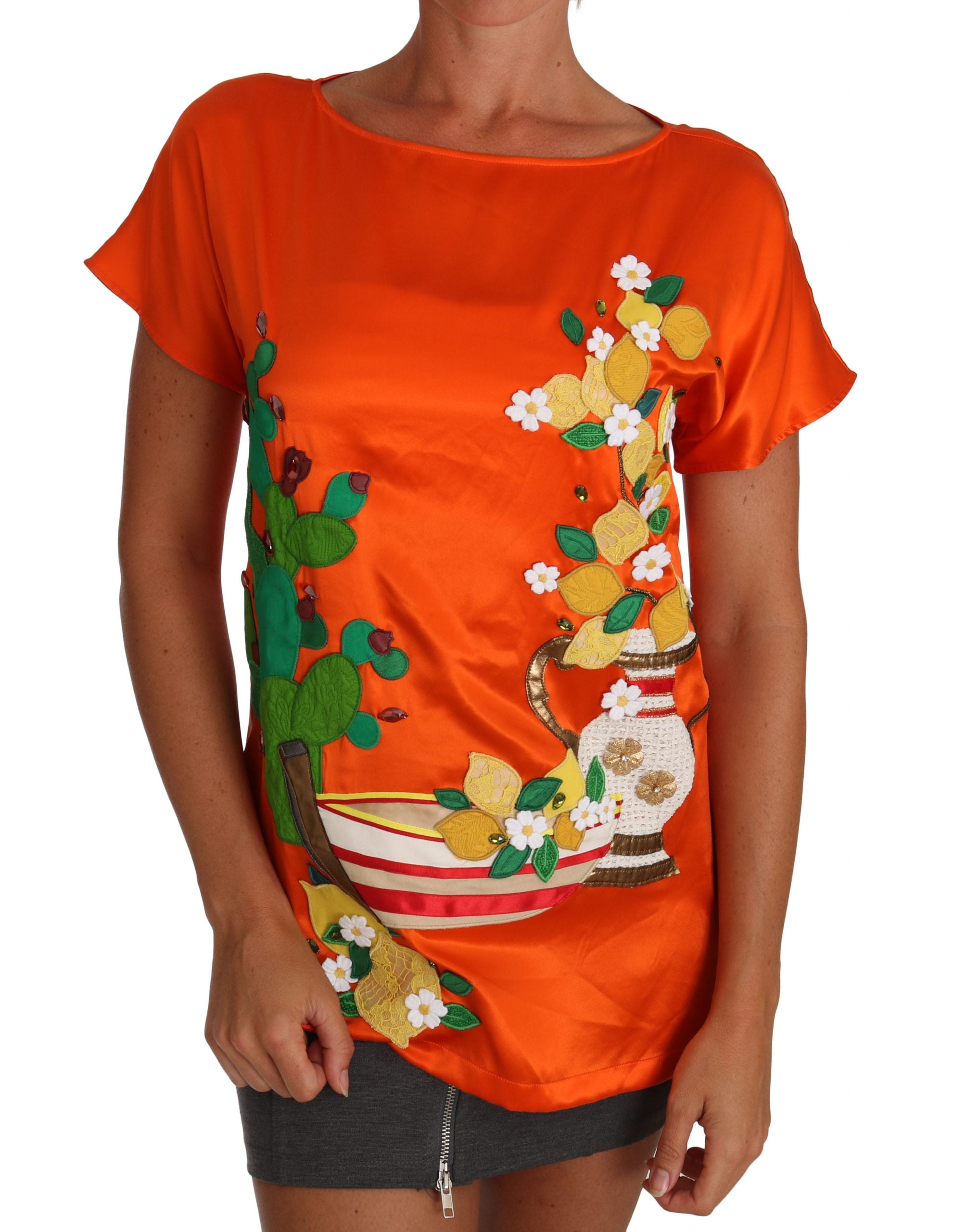Zijden oranje citroen kristal T-shirt top