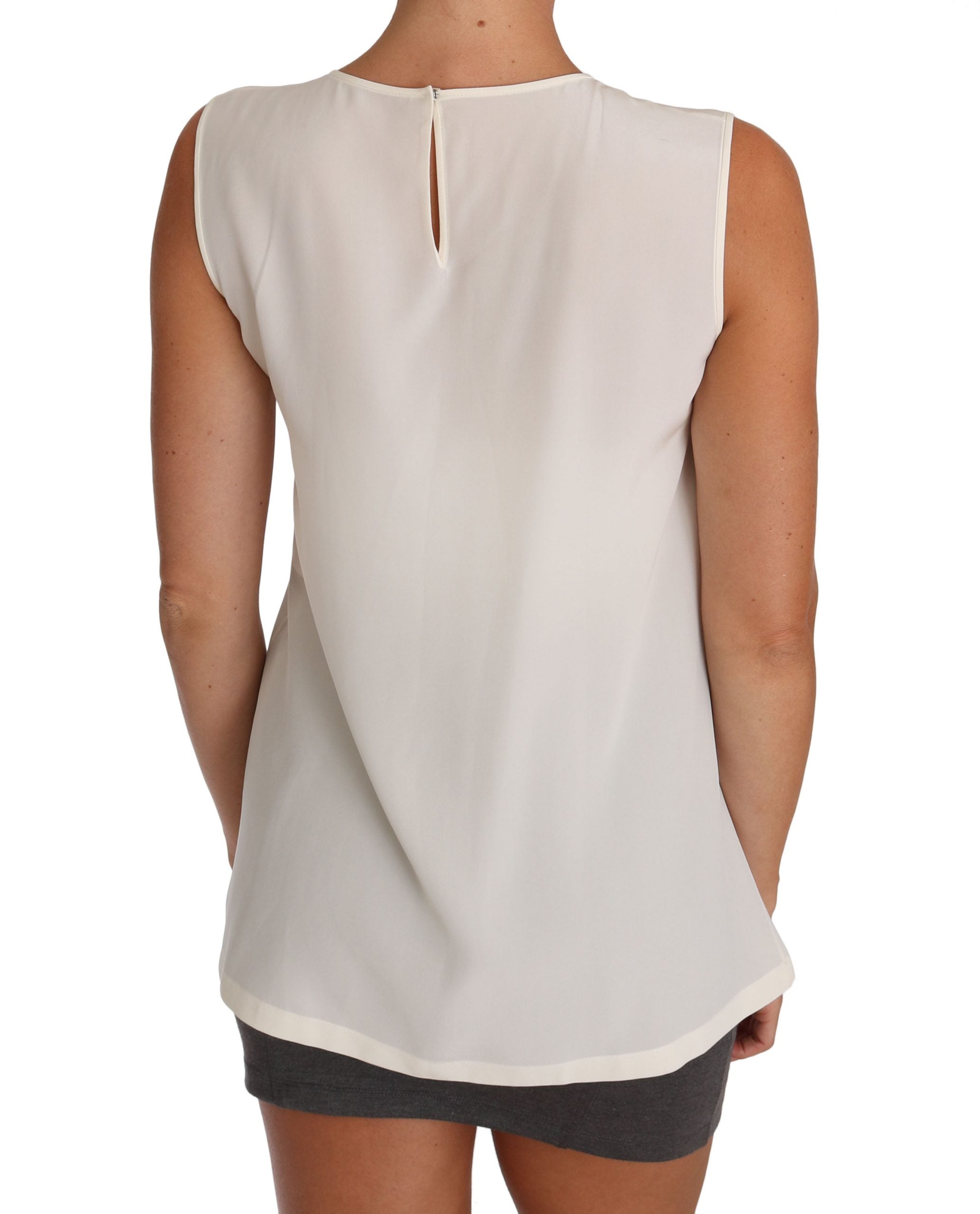 Wit zijden T-shirt met kristallen pailletten en feeënmotief