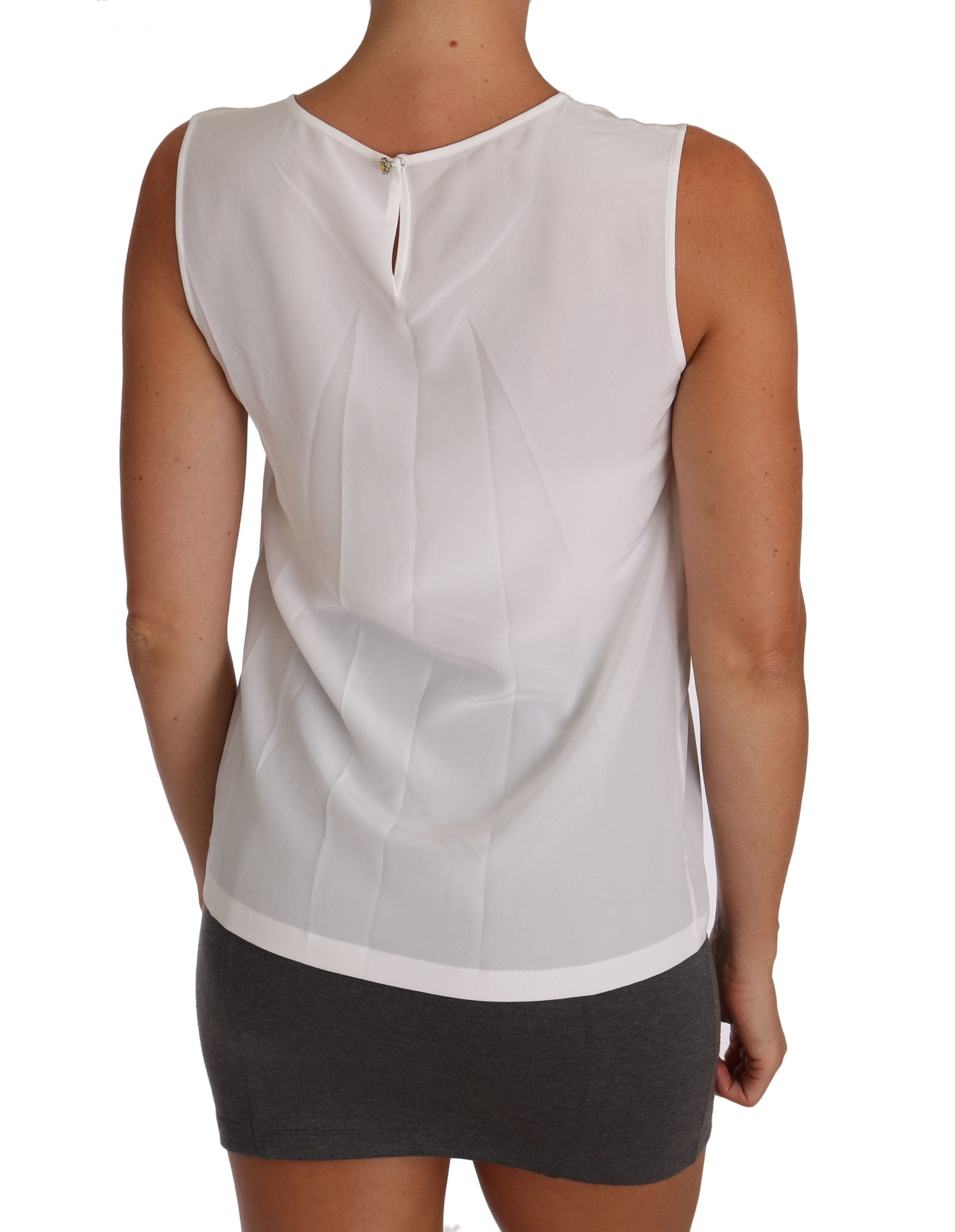 Witte zijden A-lijn mouwloze blouse T-shirt top