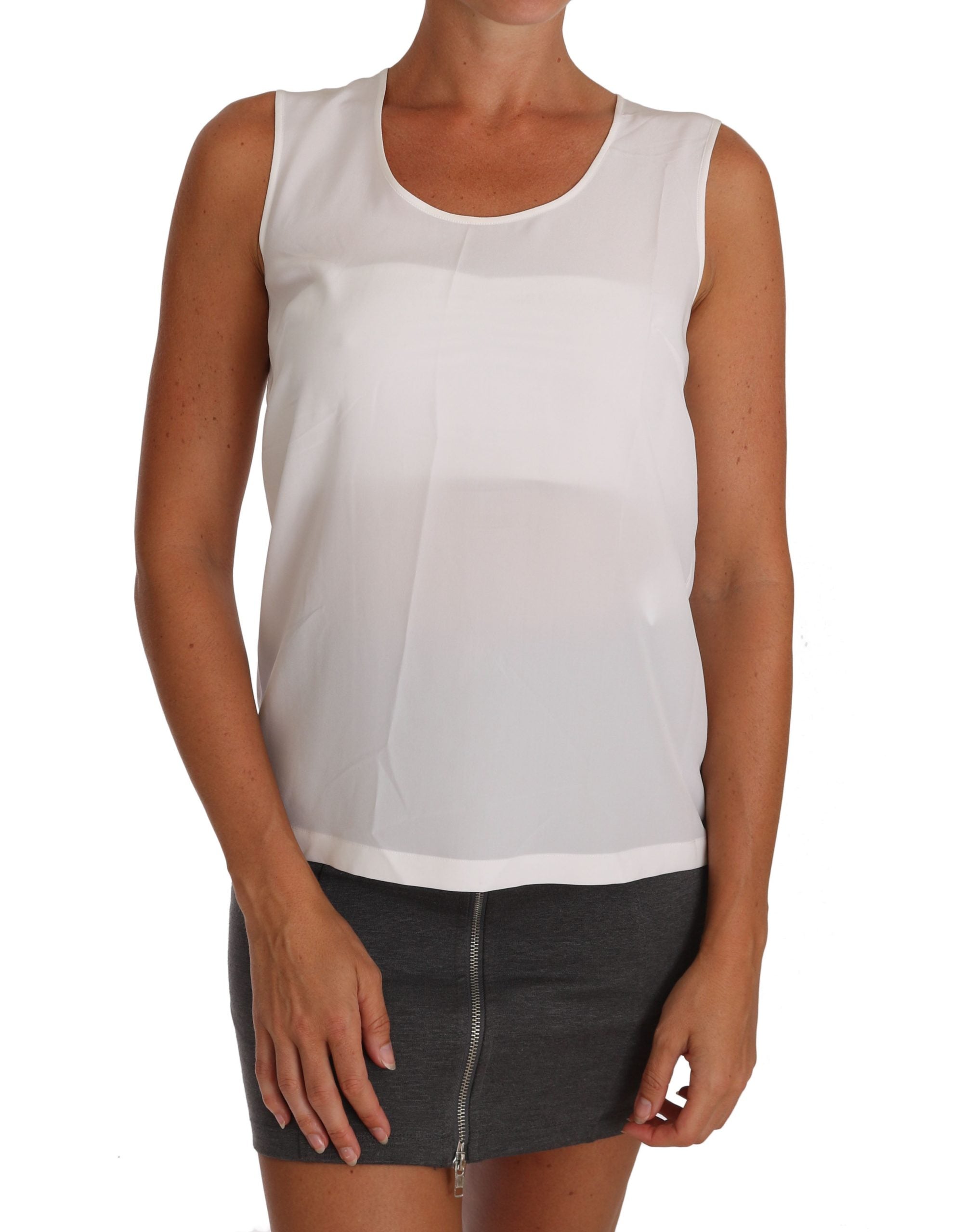 Witte zijden A-lijn mouwloze blouse T-shirt top