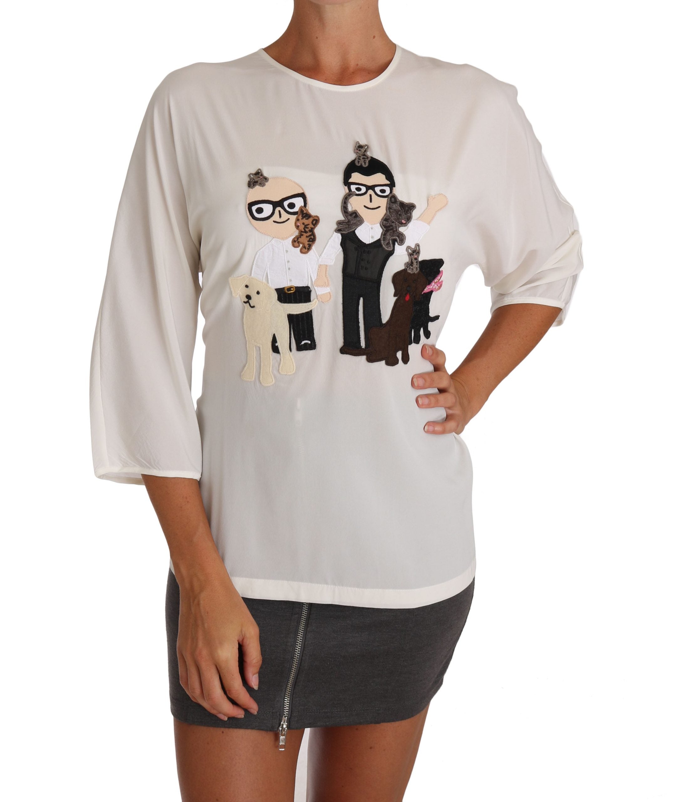 Witte zijden #dgfamily blouse T-shirt