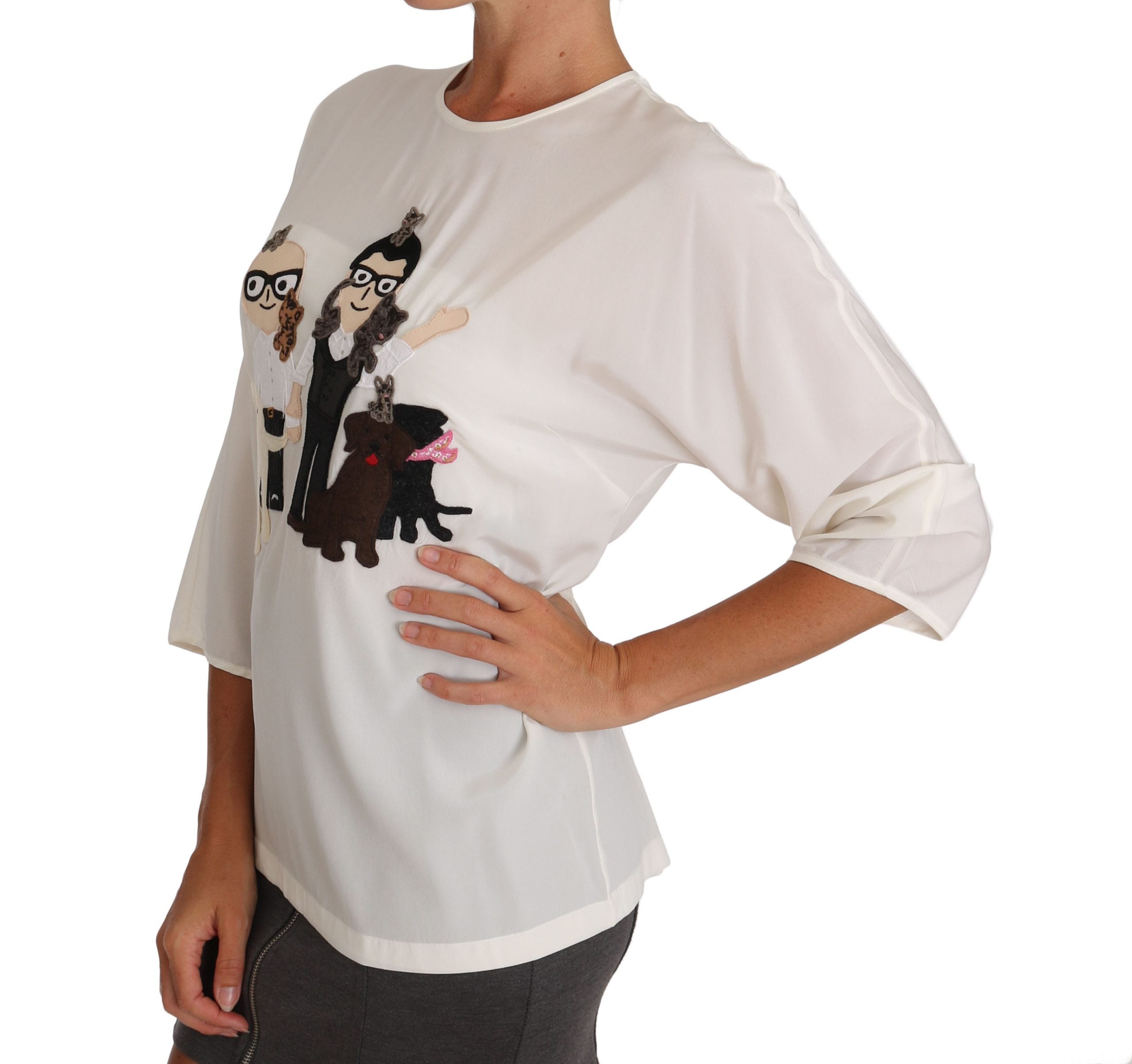 Witte zijden #dgfamily blouse T-shirt