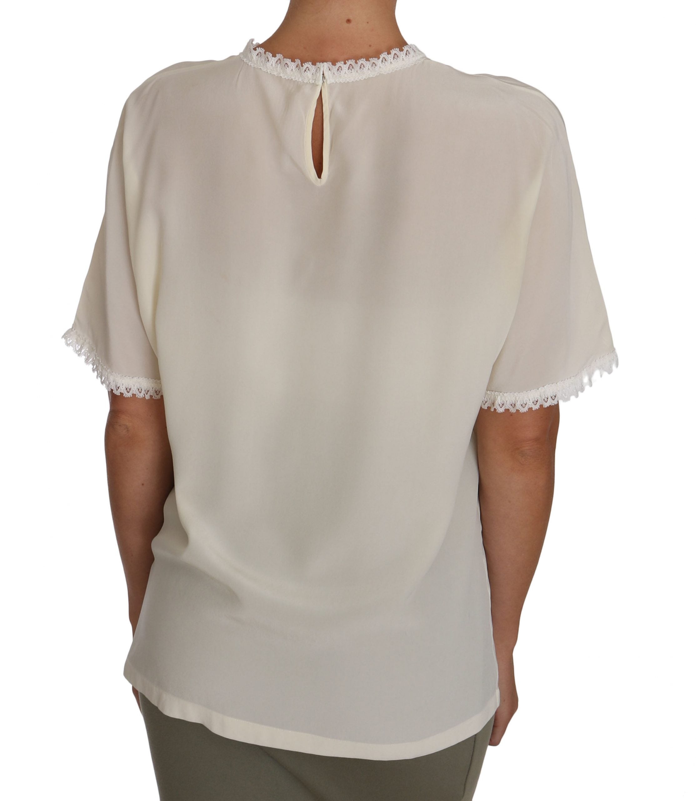 Witte crème zijden kanten top blouse T-shirt