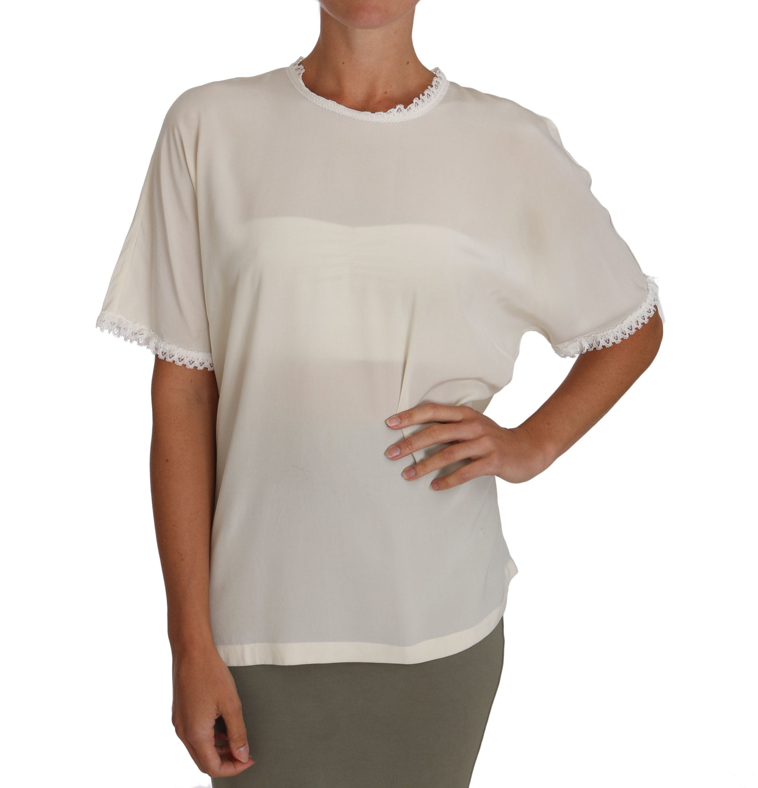 Witte crème zijden kanten top blouse T-shirt