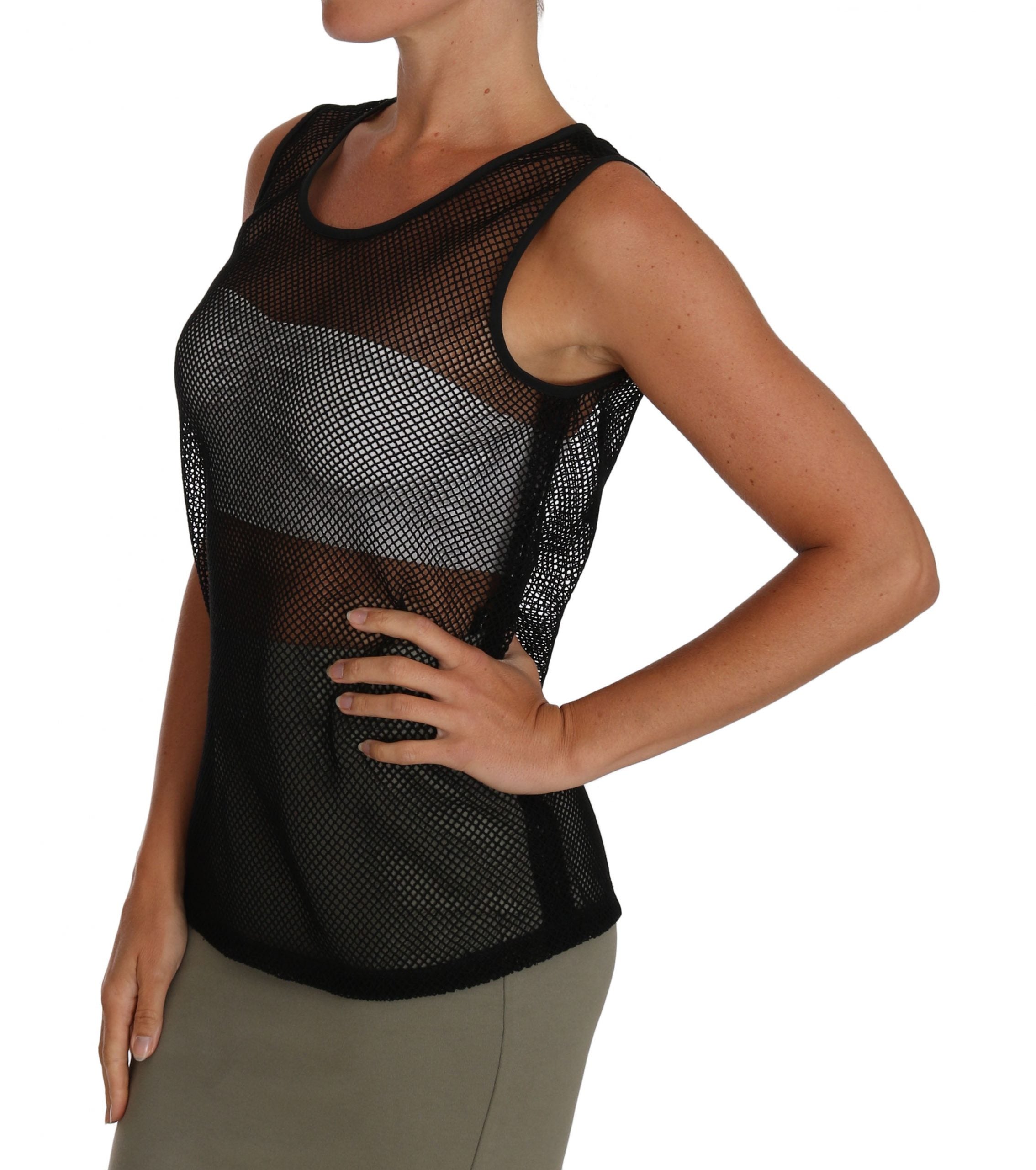 Zwarte mesh transparante blouse T-shirt