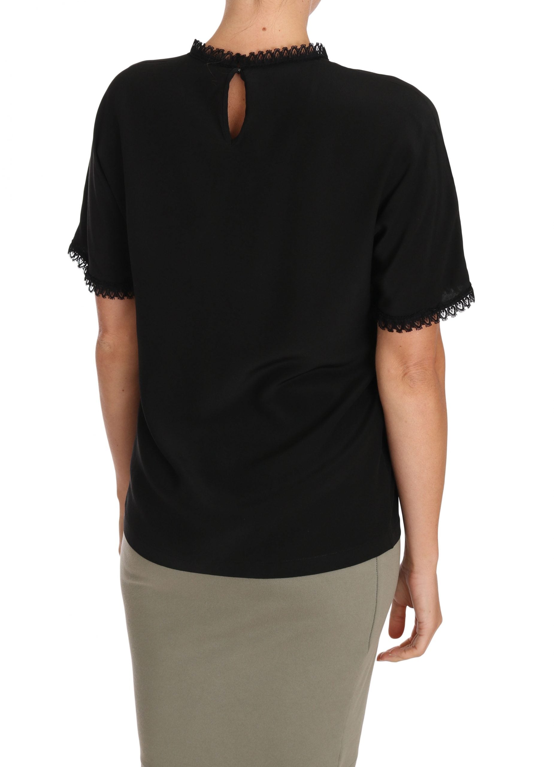 Zwarte zijden kanten top blouse T-shirt