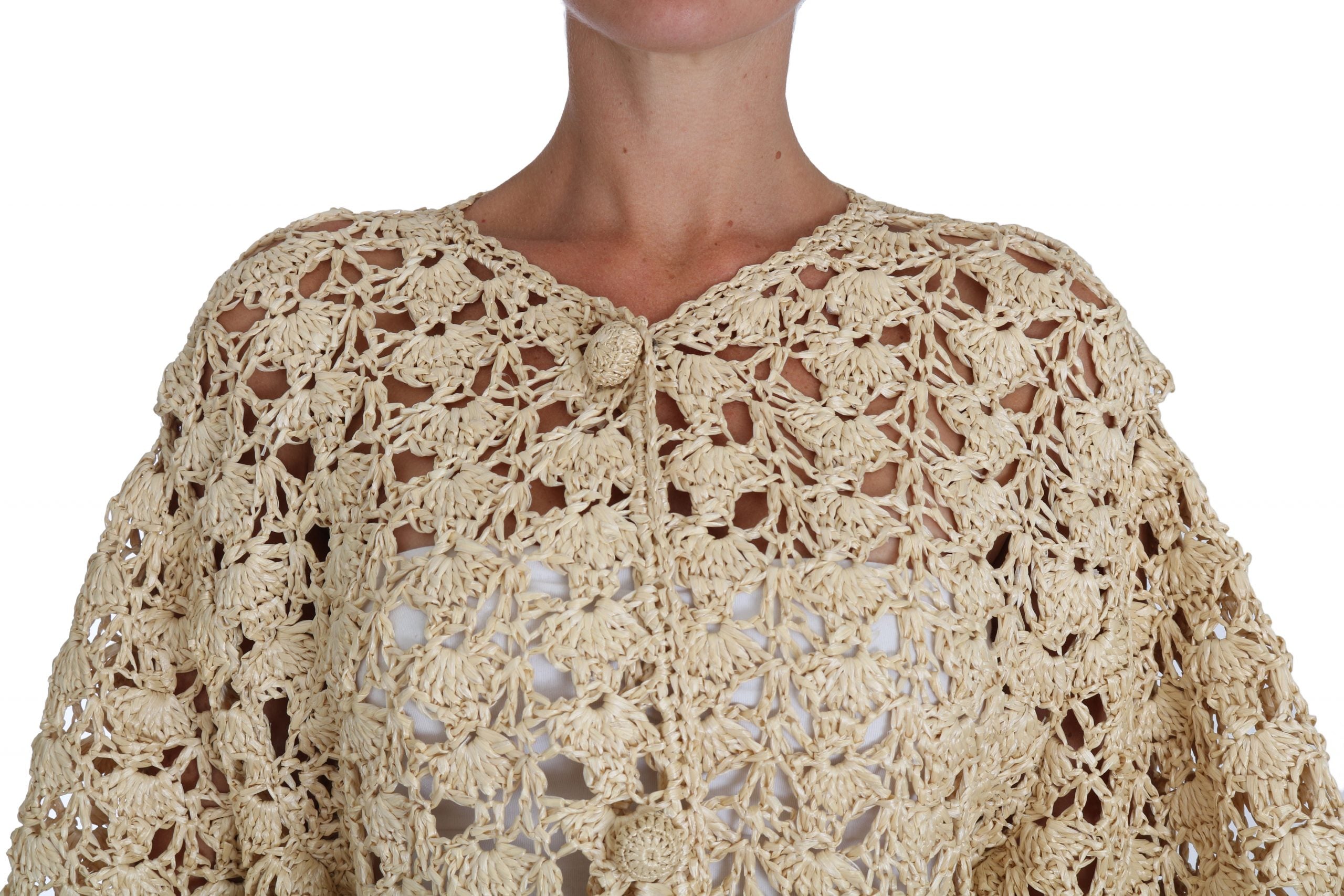 Beige Cardigan Haak Gebreide Raffiatrui