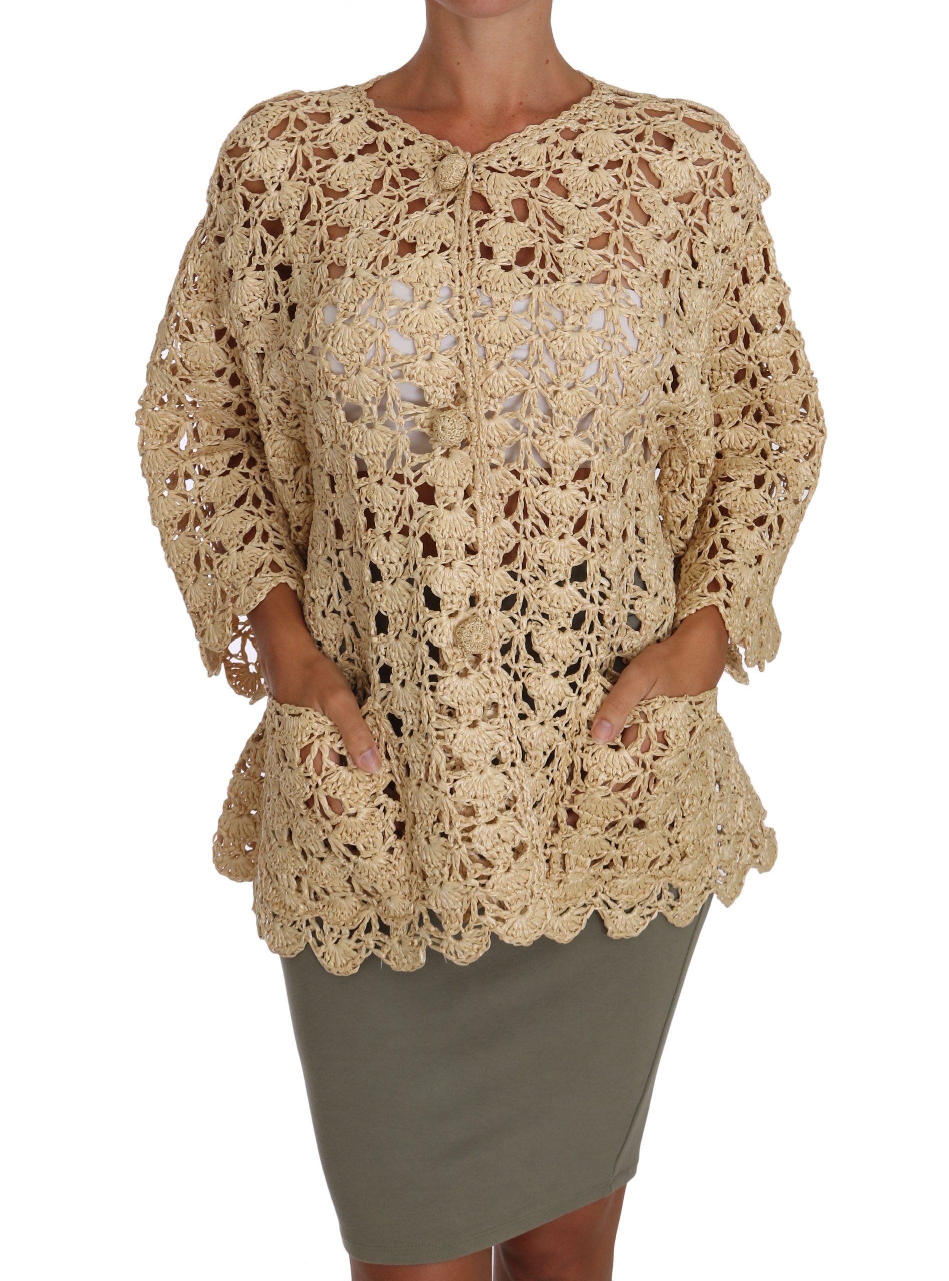 Beige Cardigan Haak Gebreide Raffiatrui