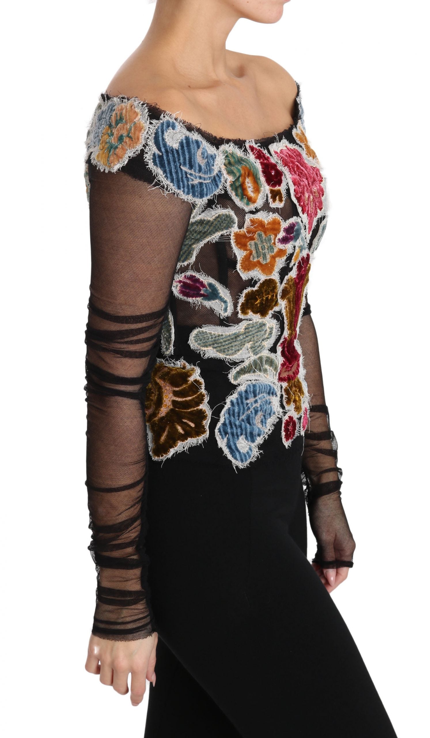 Zwarte bloemen Ricamo top T-shirt blouse