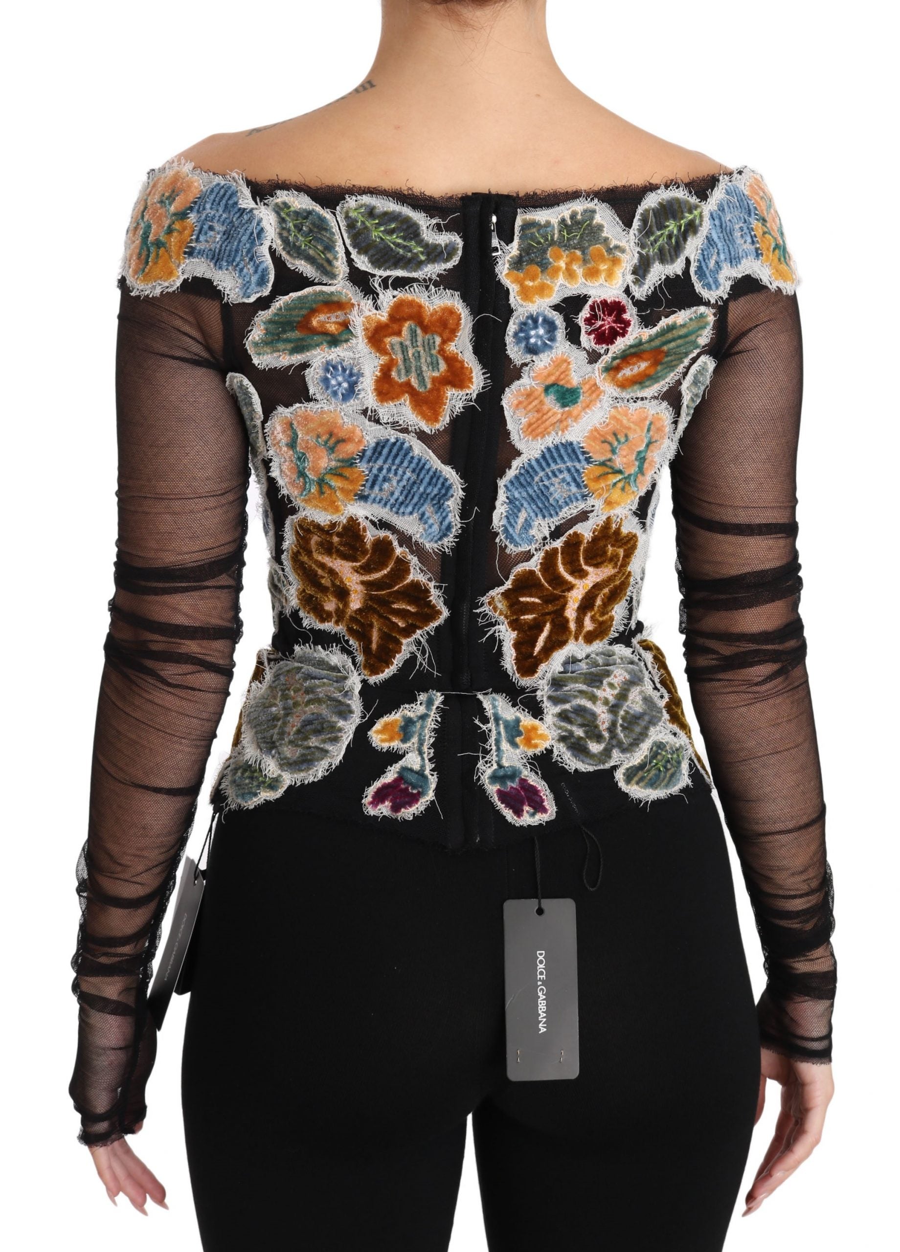 Zwarte bloemen Ricamo top T-shirt blouse
