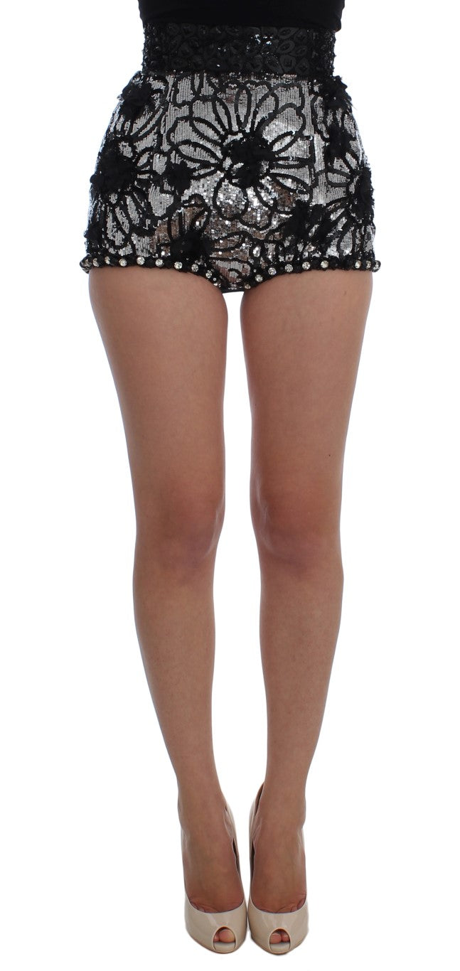 Zwarte mini-shorts met kristallen pailletten 