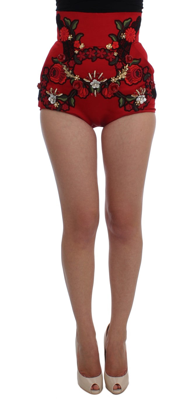 Rode zijden kristallen rozen shorts 