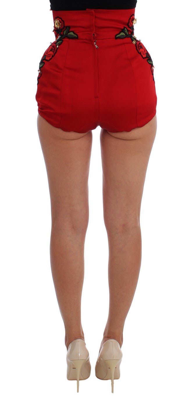 Rode zijden kristallen rozen shorts 