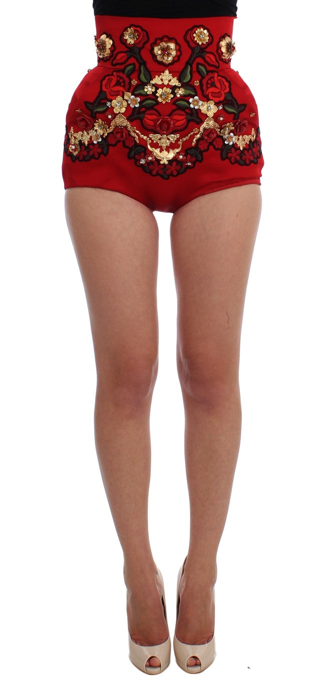 Rode zijden kristallen rozen shorts 
