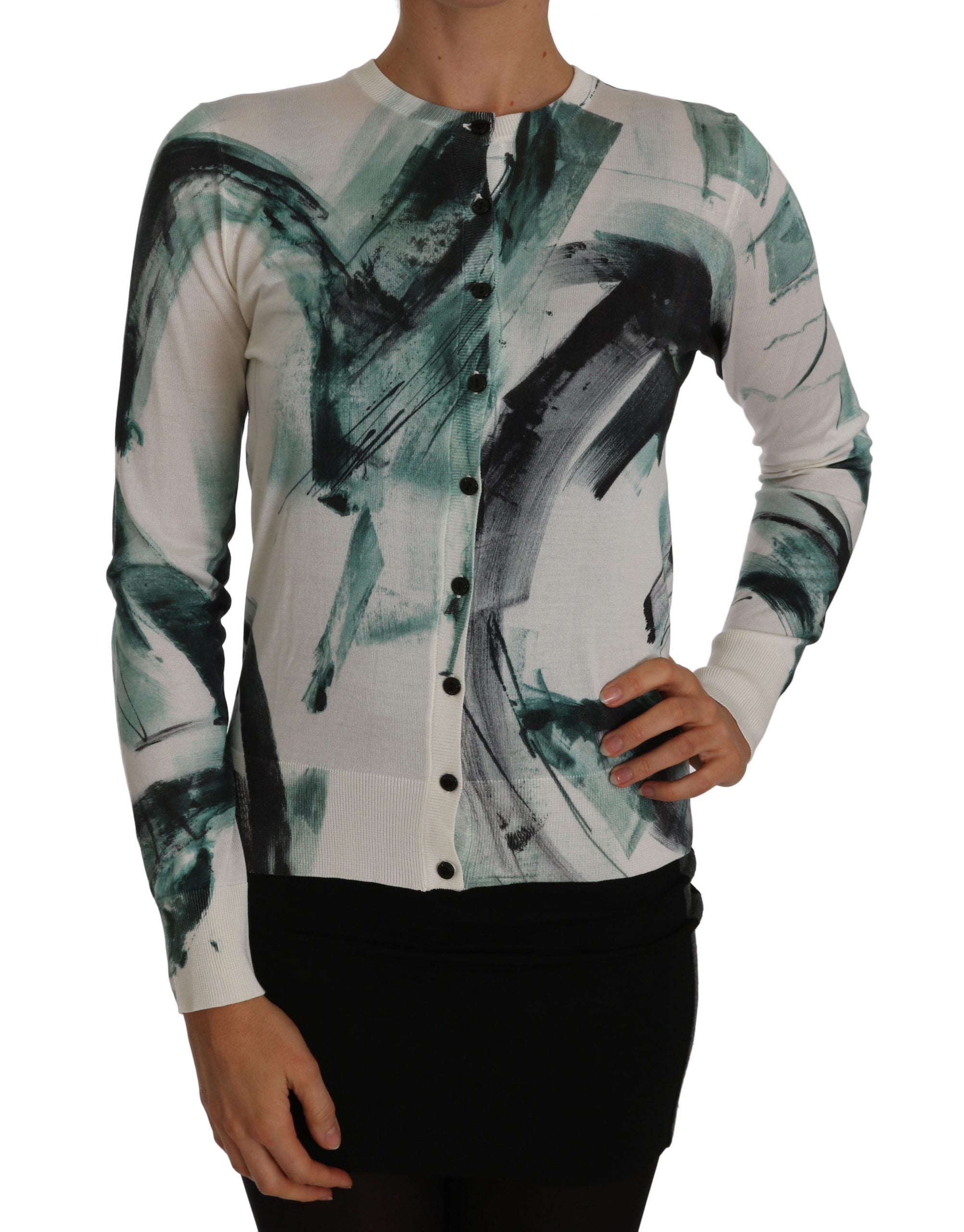 Witte zijden cardigan met lichte verfstreken