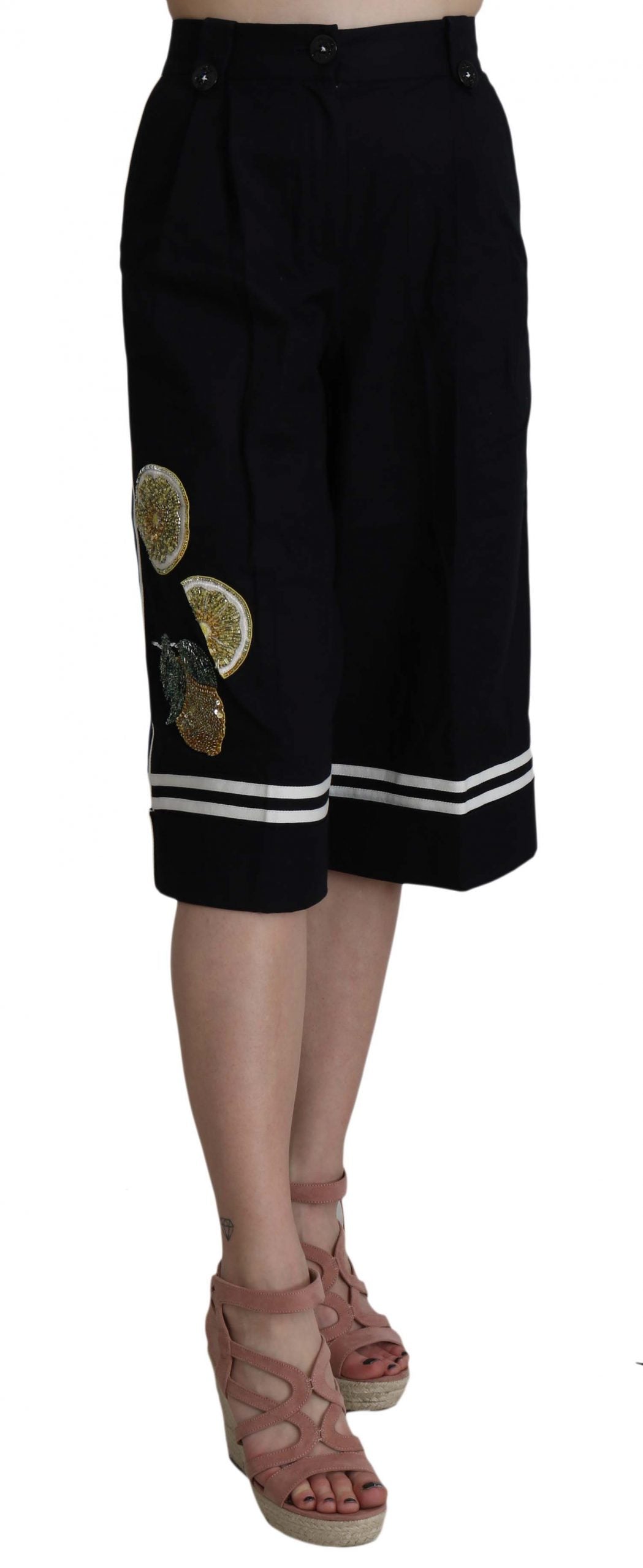 Zwarte katoenen cropped versierde broek