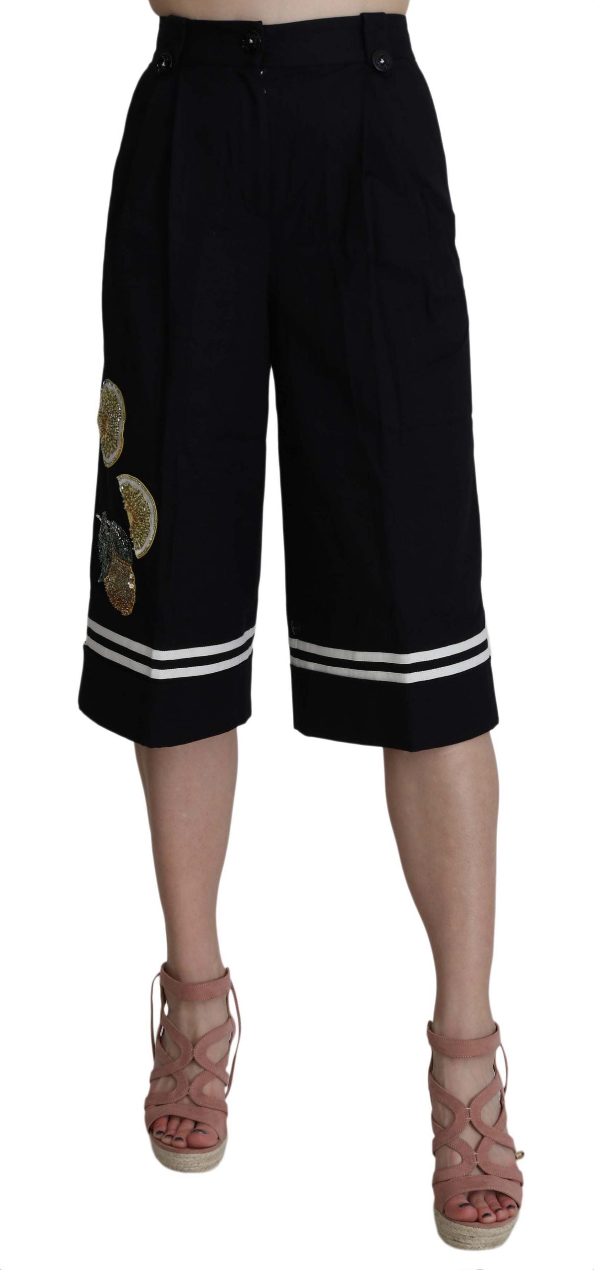 Zwarte katoenen cropped versierde broek