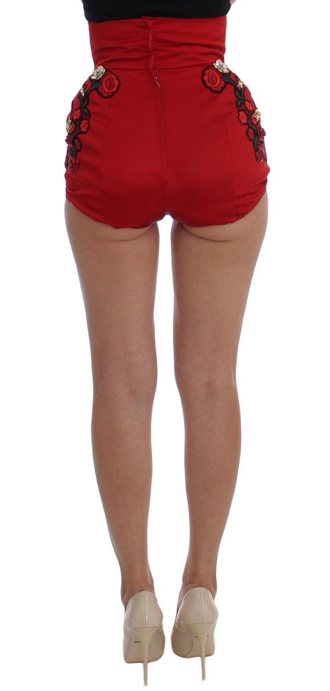 Rode zijden kristallen rozen shorts 