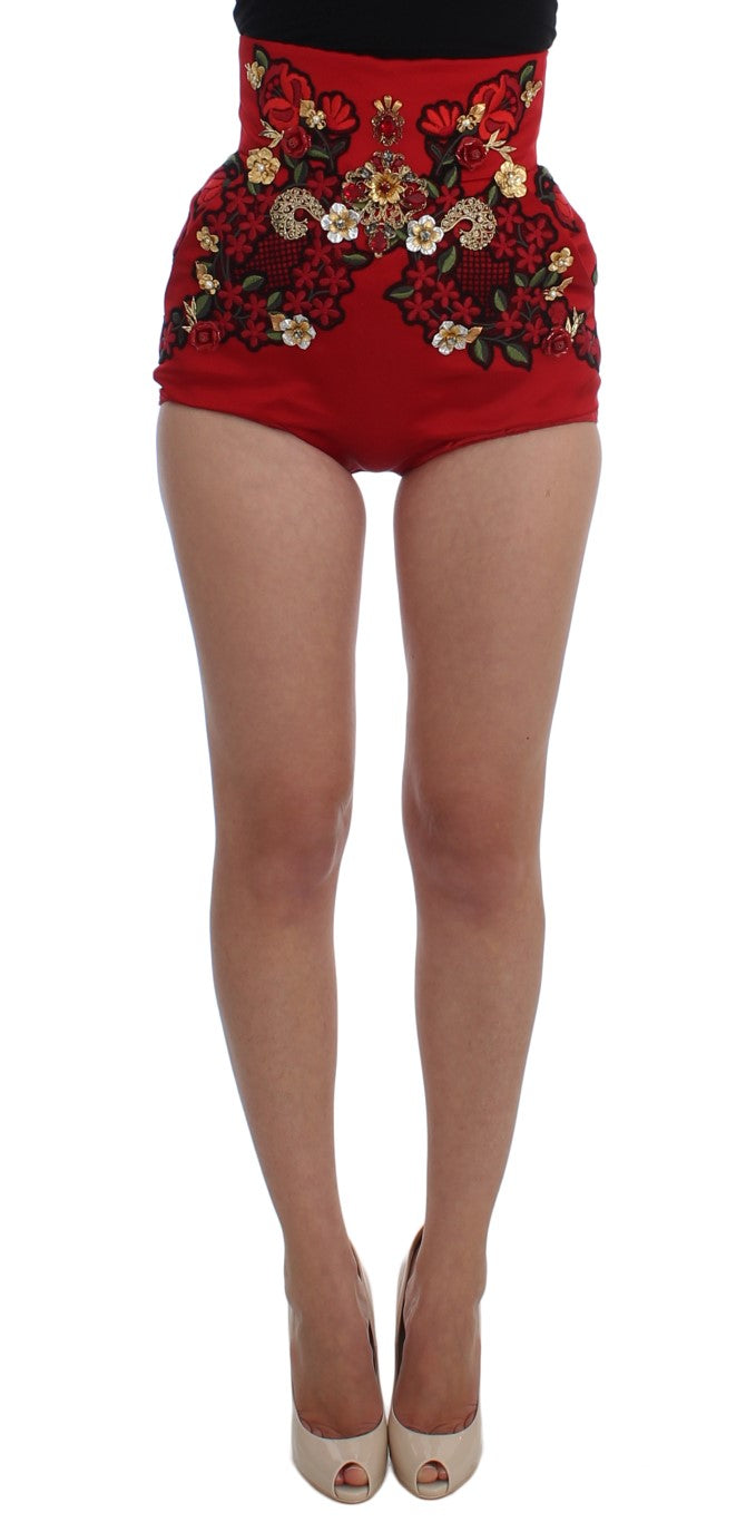 Rode zijden kristallen rozen shorts 