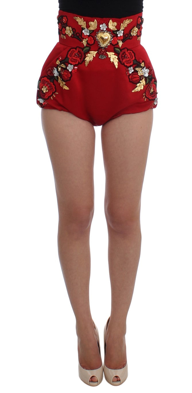 Rode zijden kristallen rozen shorts 