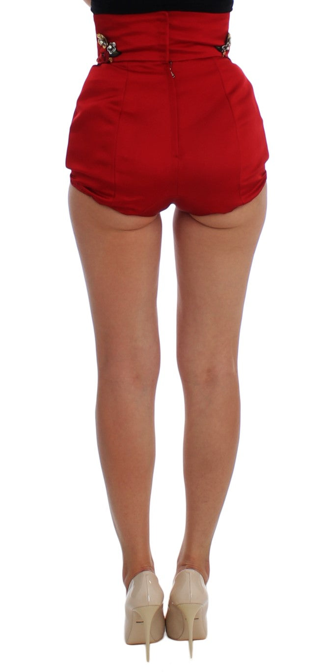 Rode zijden kristallen rozen shorts 