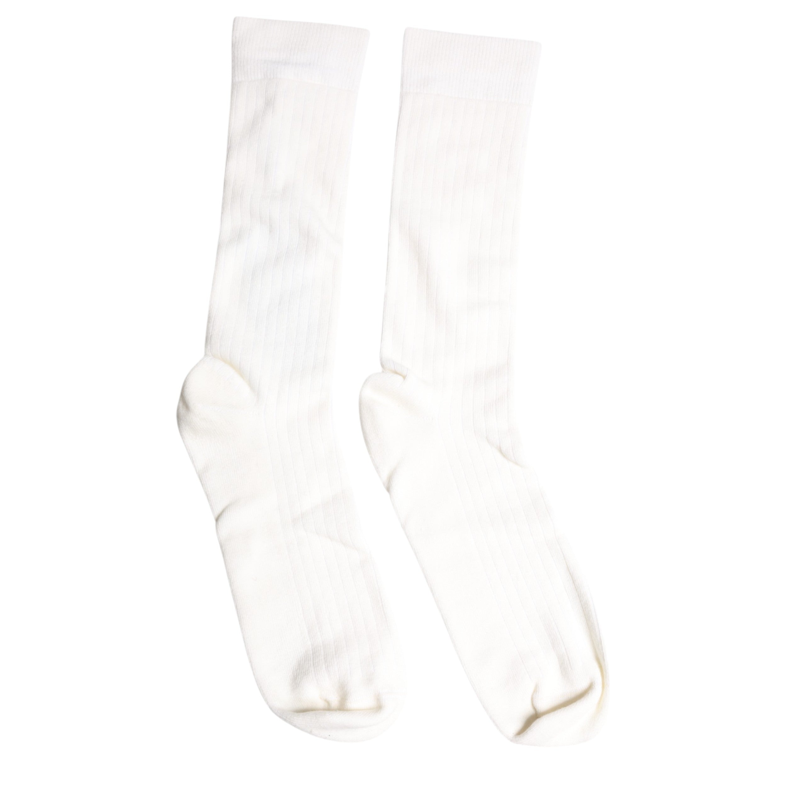White Cotton Solid Mid Calf Men Socks