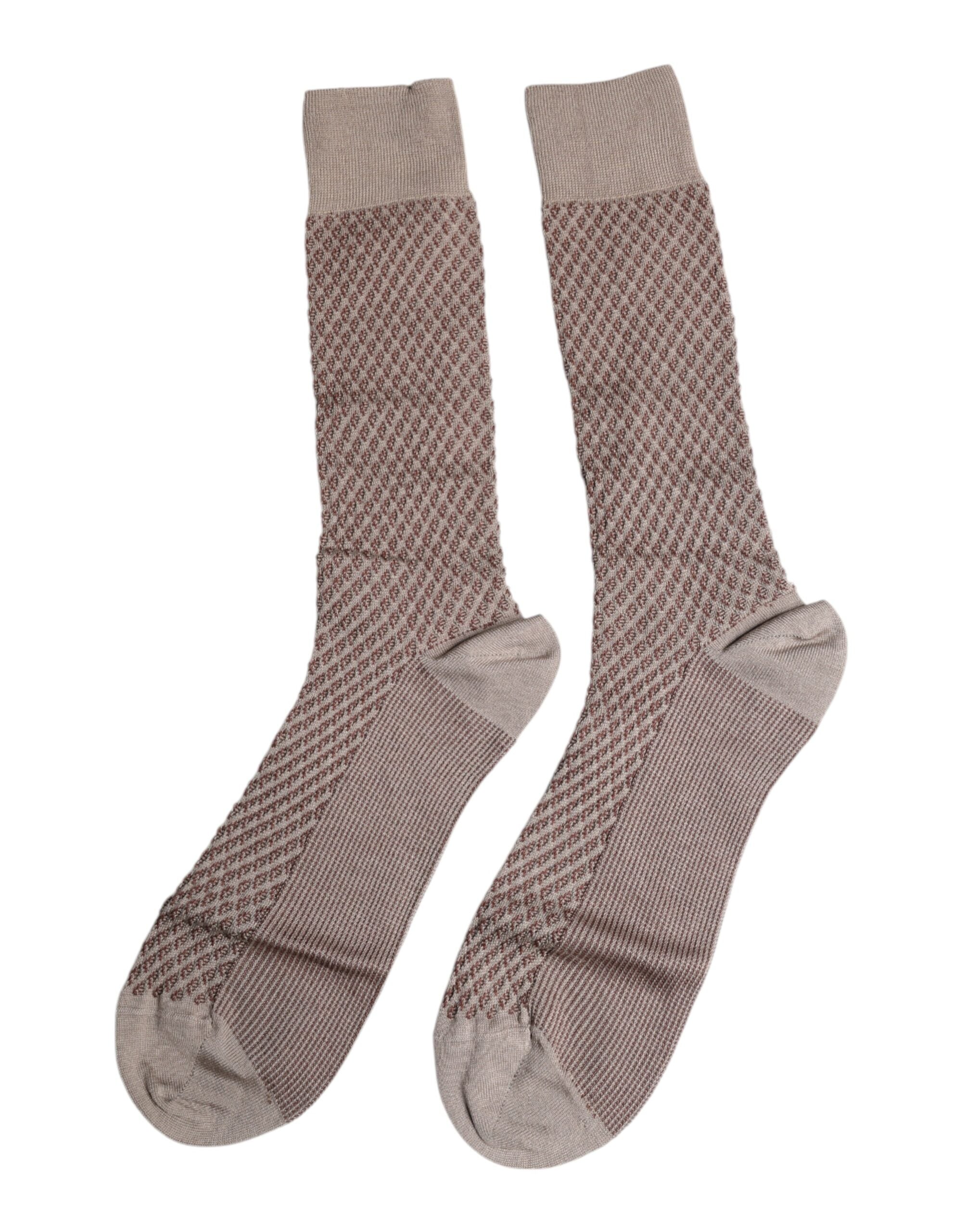 Brown Solid DG Logo Mid Calf Men Socks
