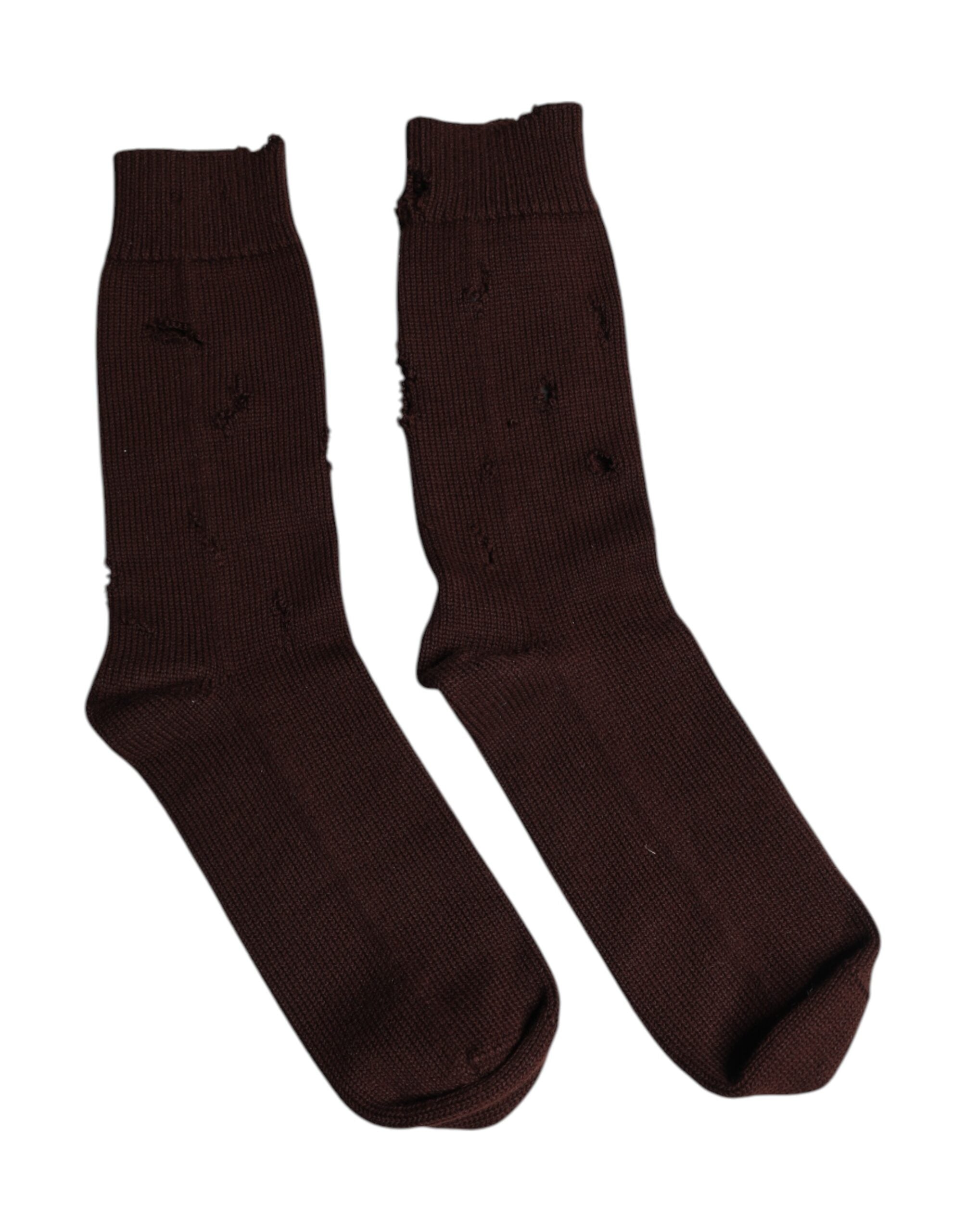 Brown Solid Cotton Stretch Mid Calf Socks