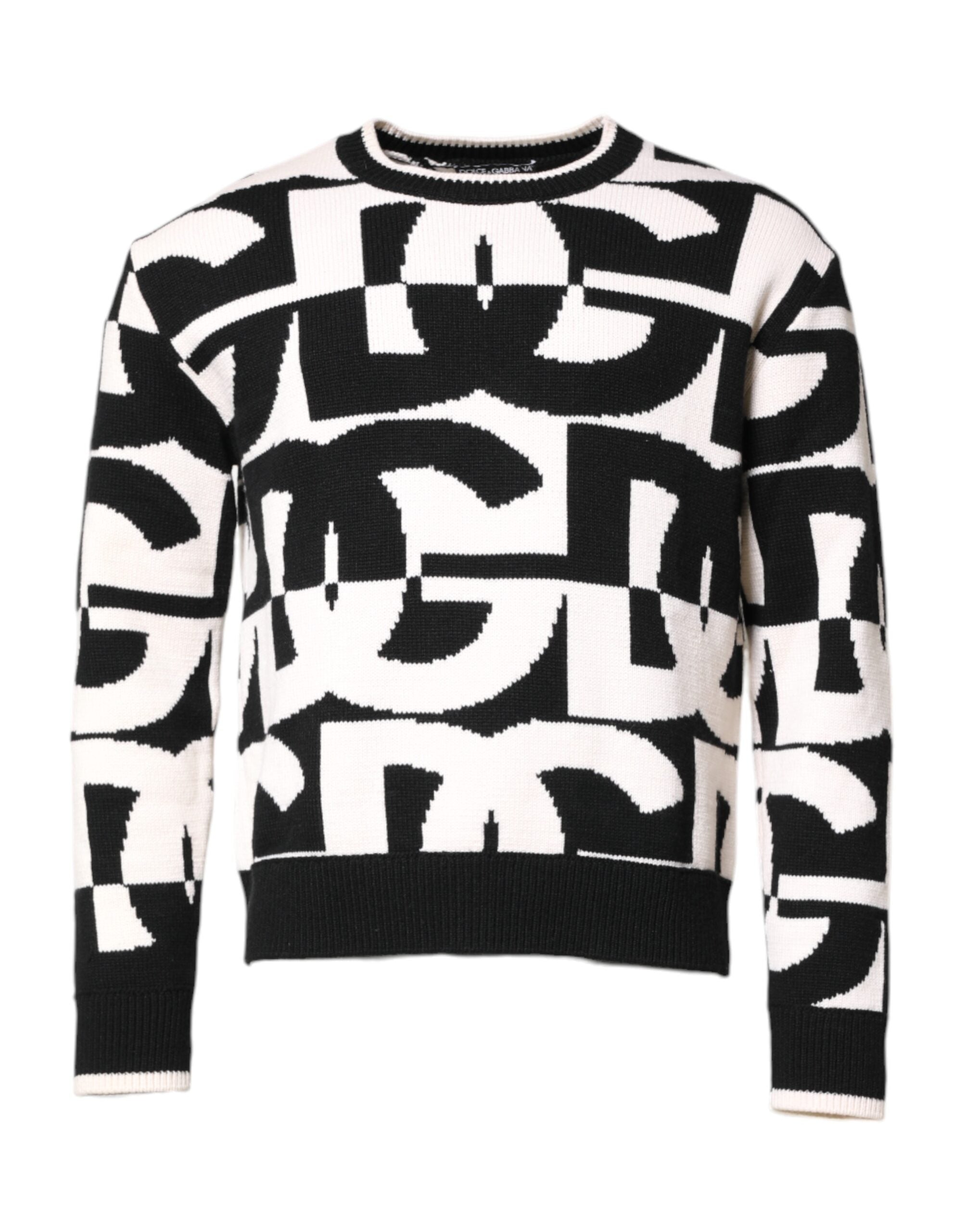 Zwart-witte gebreide trui met logoprint