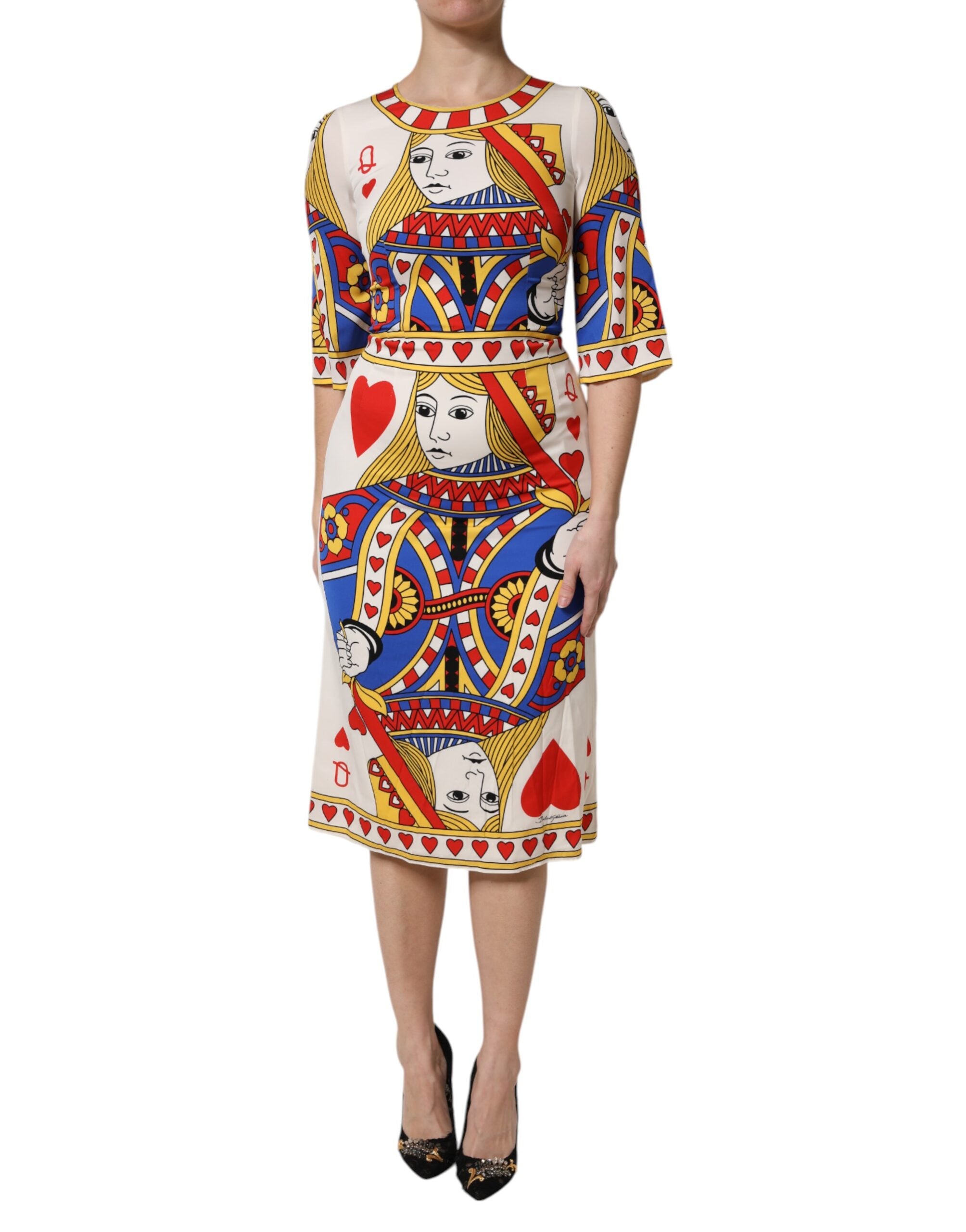 Witte Queen of Heart Midi-jurk met korte mouwen