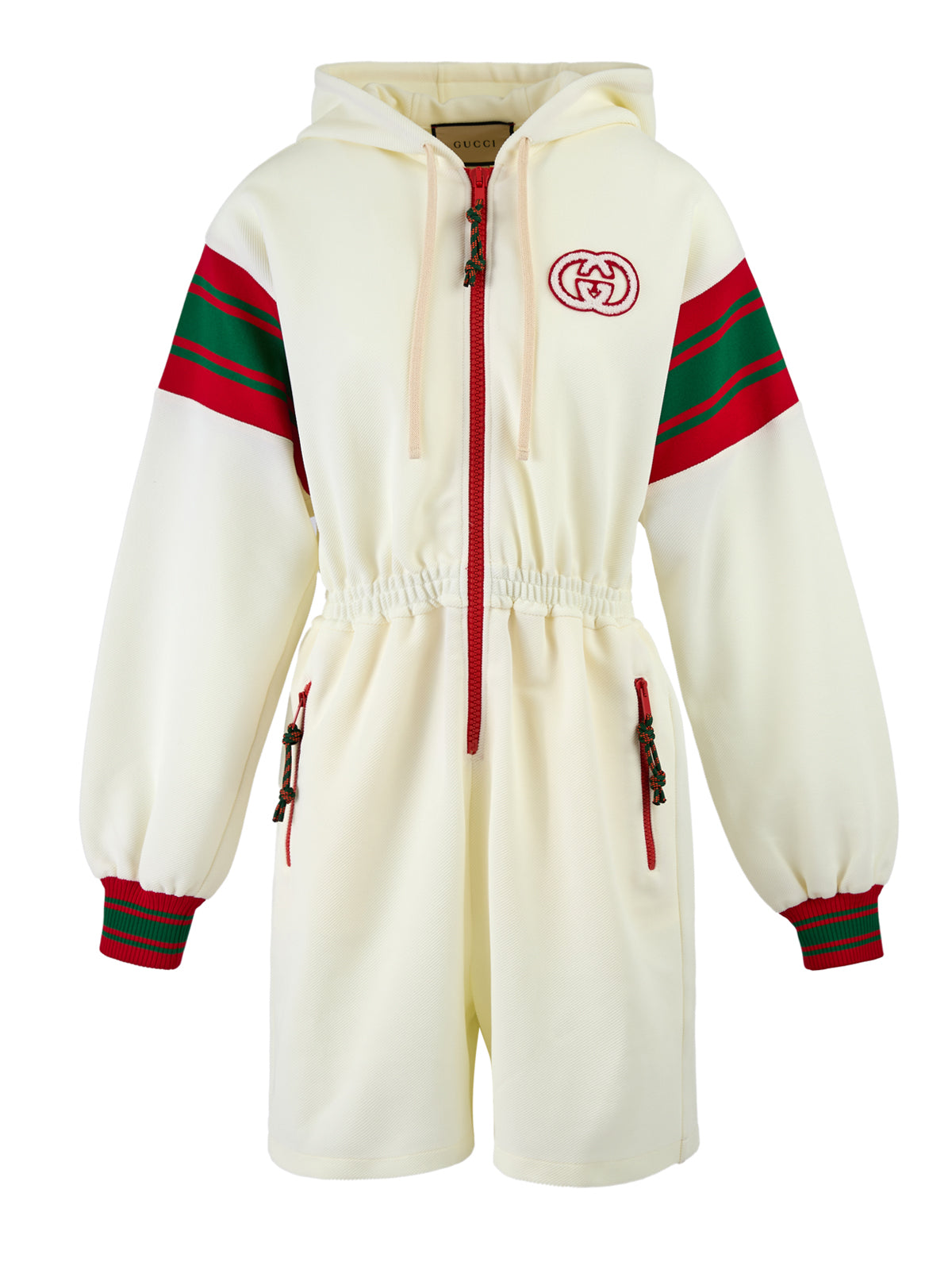 Crèmekleurige polyester hoodie met capuchon en logo