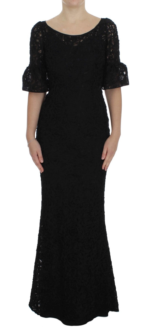 Zwarte bloemenkanten lange bodycon maxi-jurk