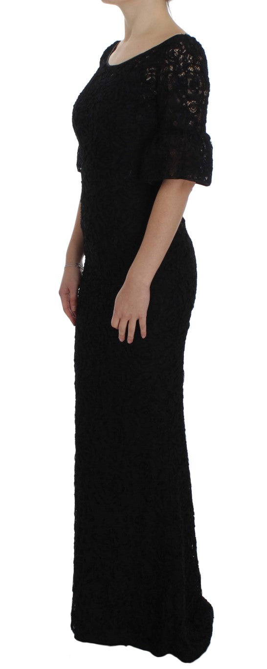 Zwarte bloemenkanten lange bodycon maxi-jurk