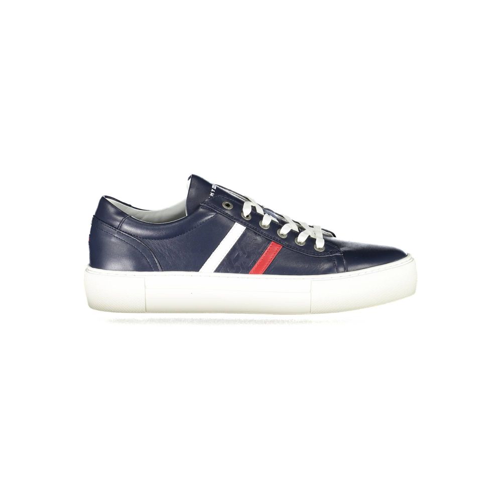 Blauwe leren herensneaker