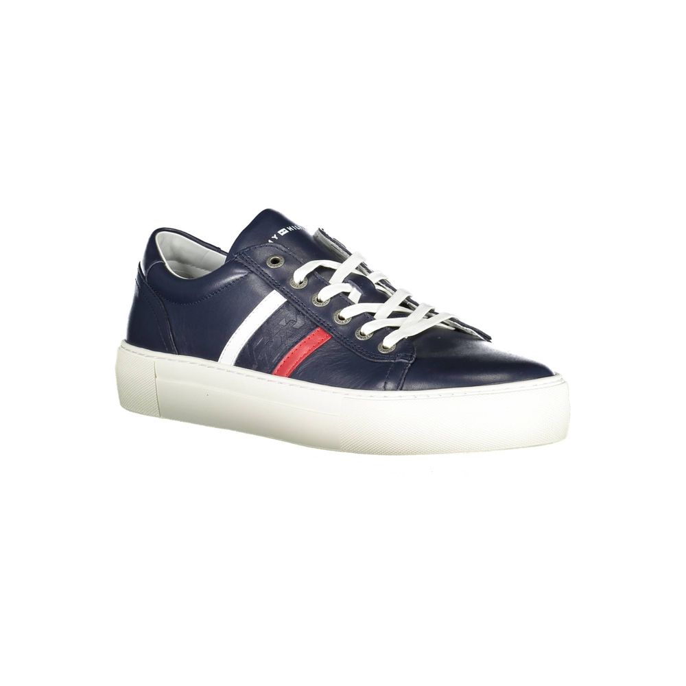Blauwe leren herensneaker