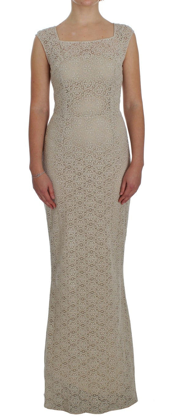 Beige Ricamo Cutout Katoenen Schedejurk