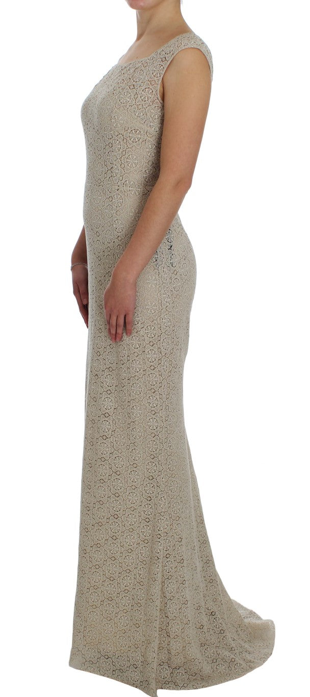 Beige Ricamo Cutout Katoenen Schedejurk