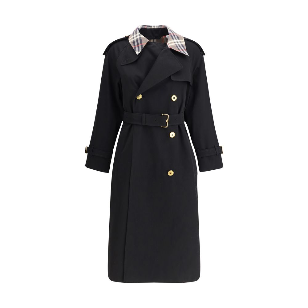 Castleford lange trenchcoat met geruite kraag