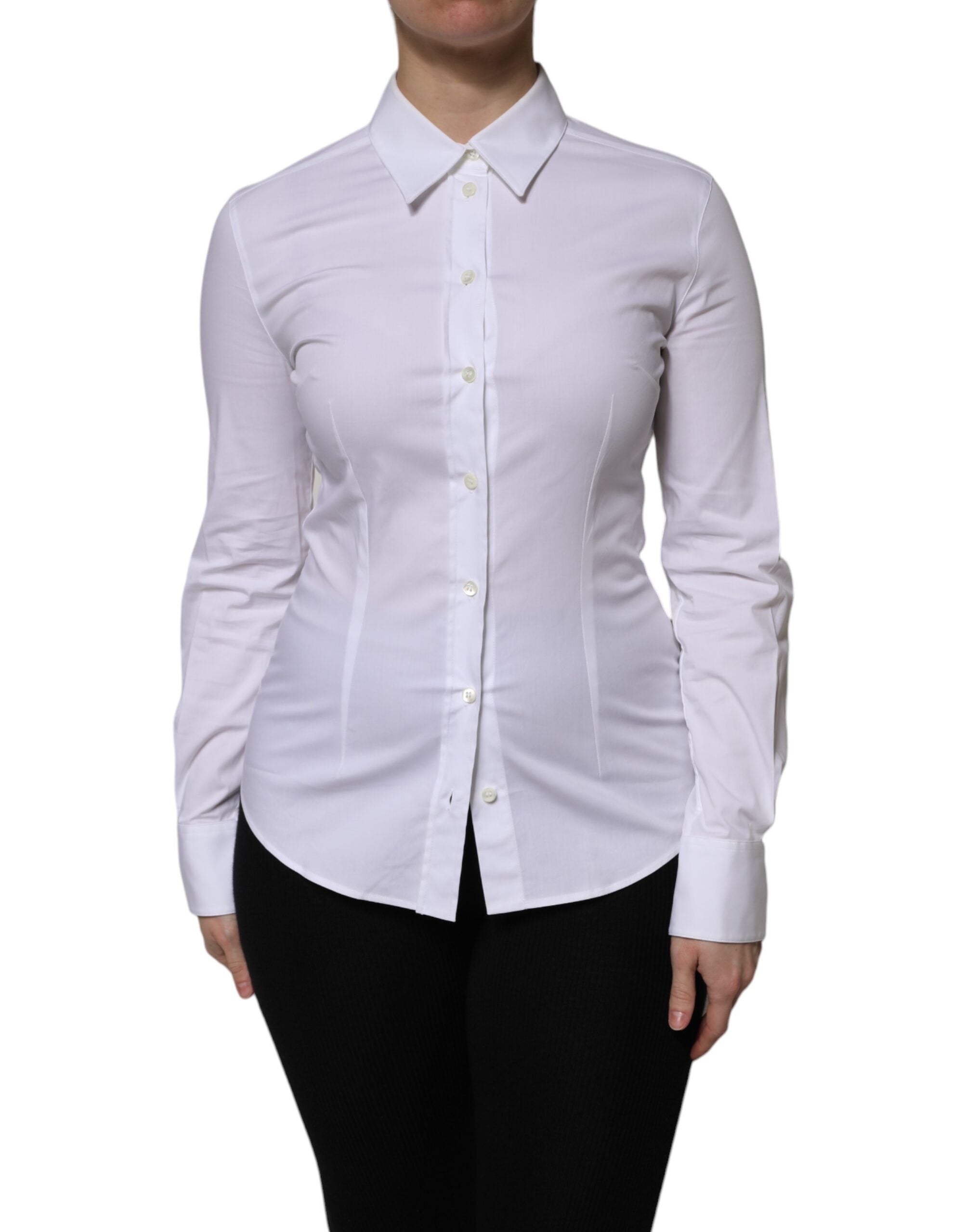 Witte katoenen blouse met kraag en lange mouwen