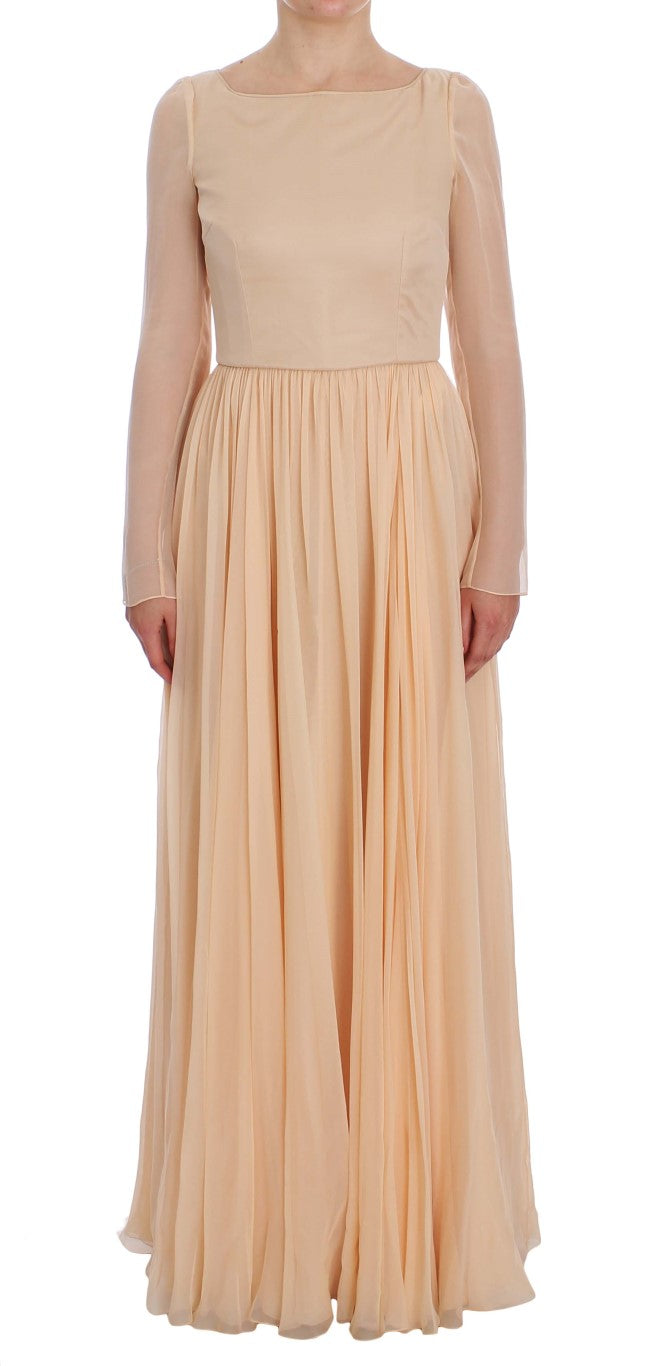 Beige zijden baljurk, lange jurk