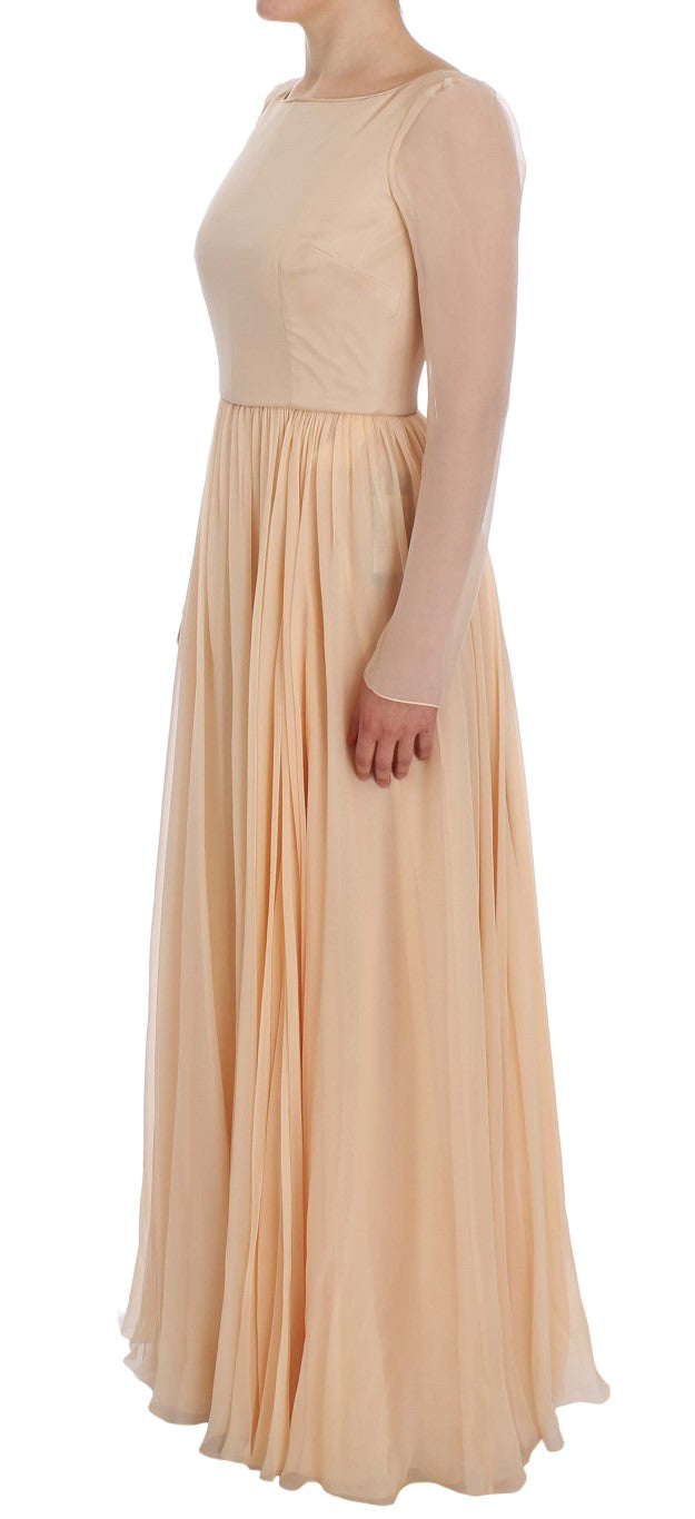 Beige zijden baljurk, lange jurk