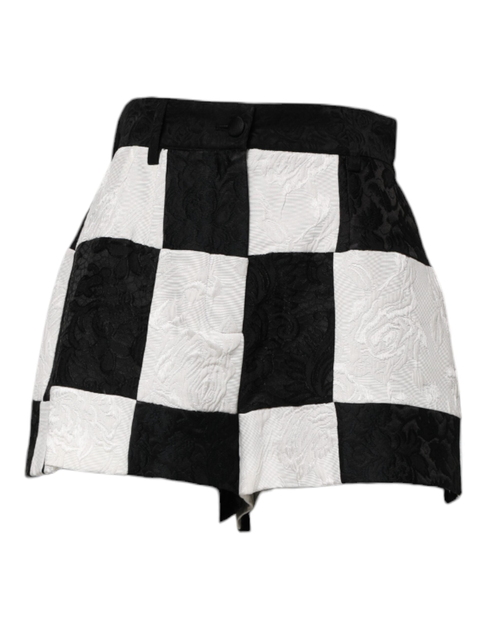 Zwarte witte bloemenbrokaat hotpants shorts