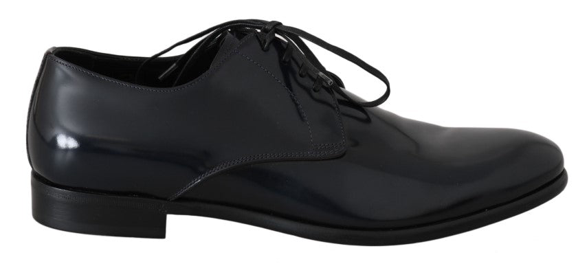 Blauwe leren gepolijste Derby-schoenen