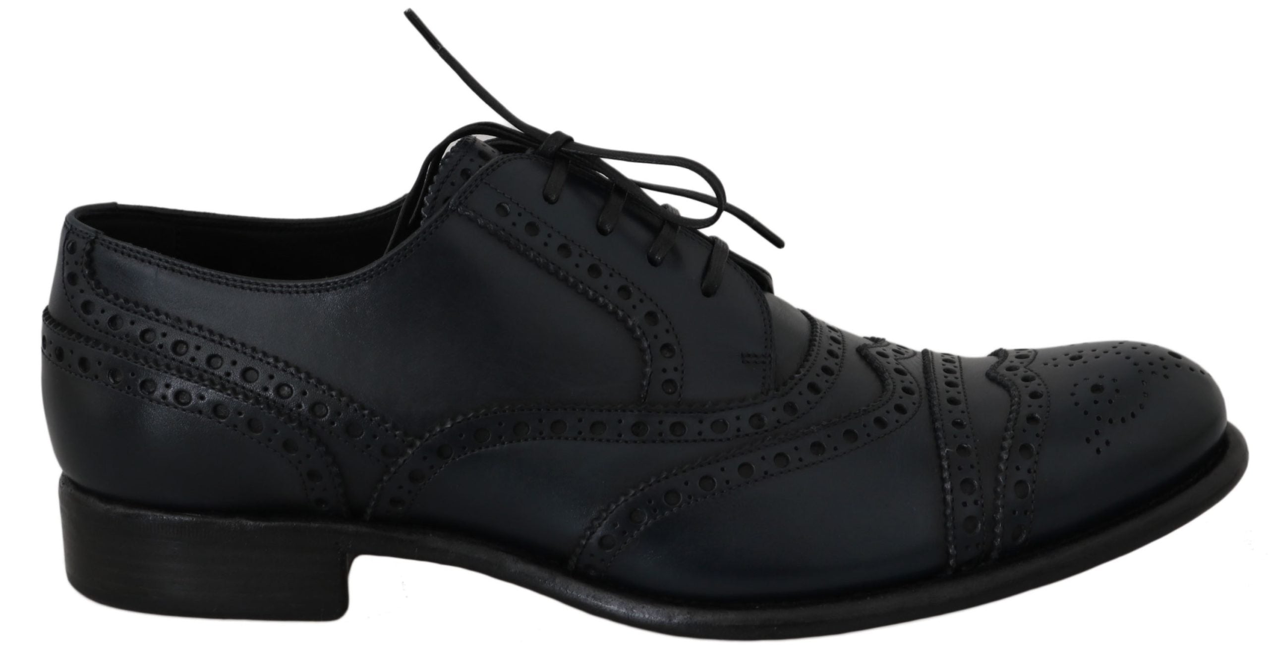 Donkerblauwe leren Oxford-schoenen met vleugeltip