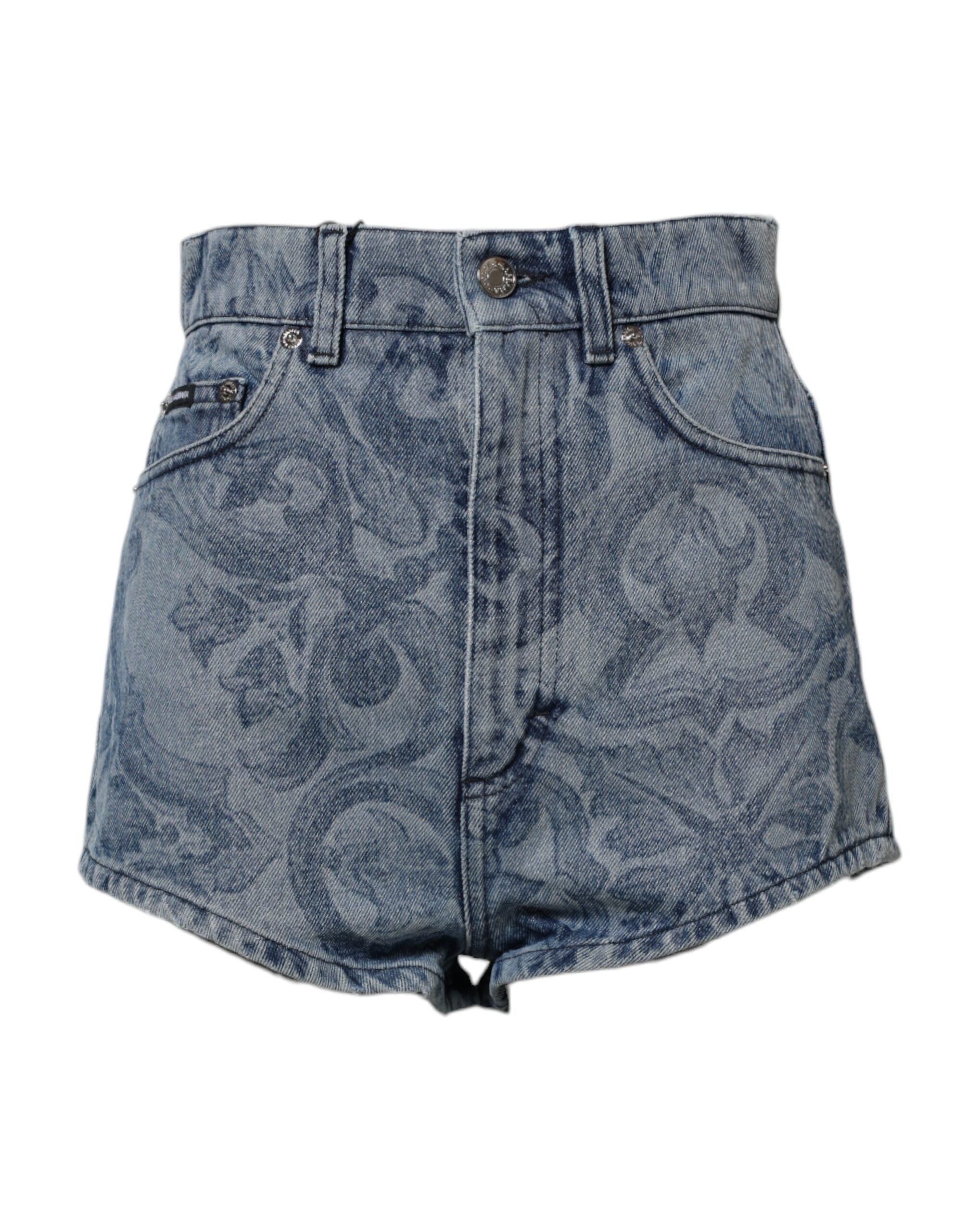 Blauwe bloemenprint denim katoenen hotpants shorts