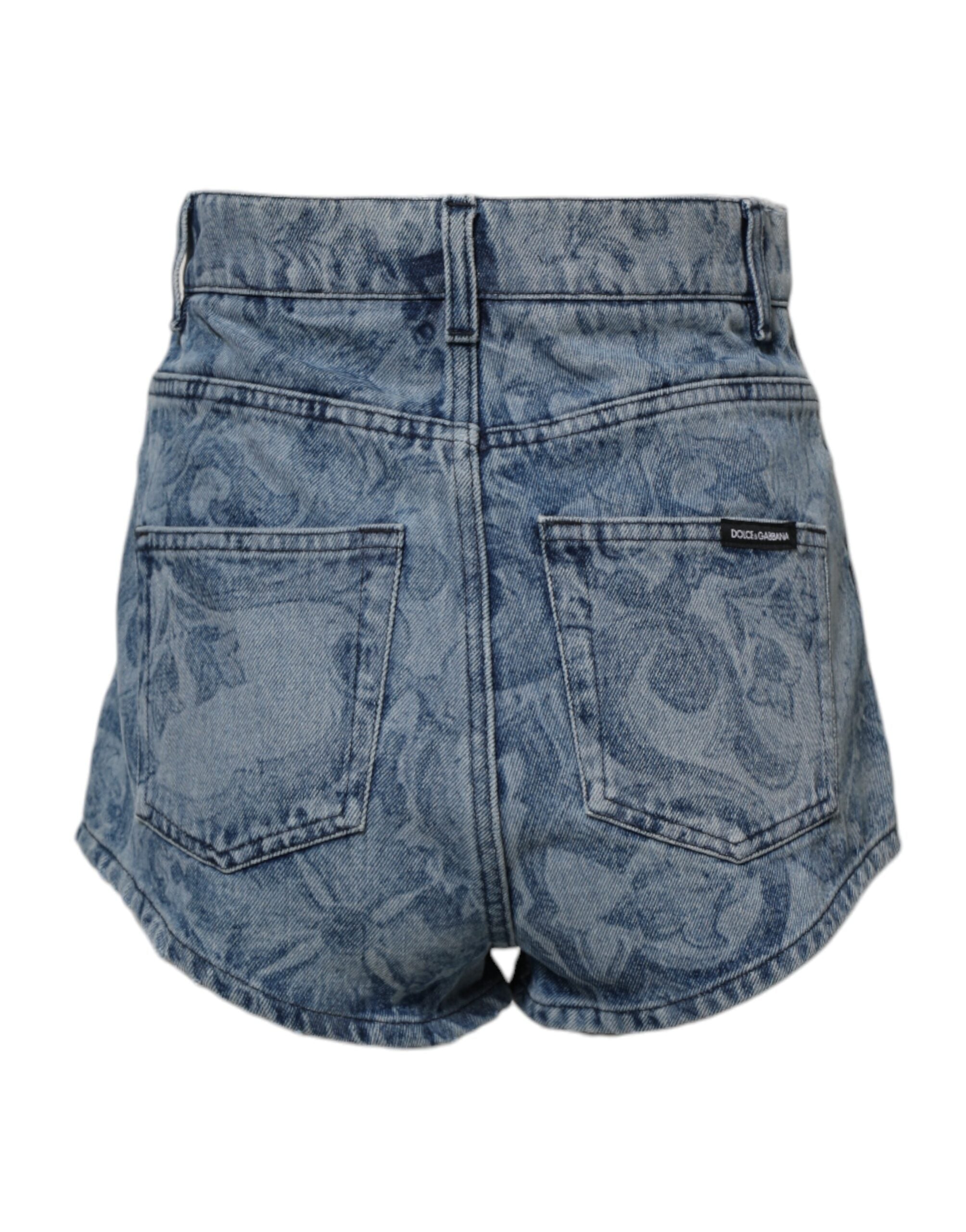 Blauwe bloemenprint denim katoenen hotpants shorts