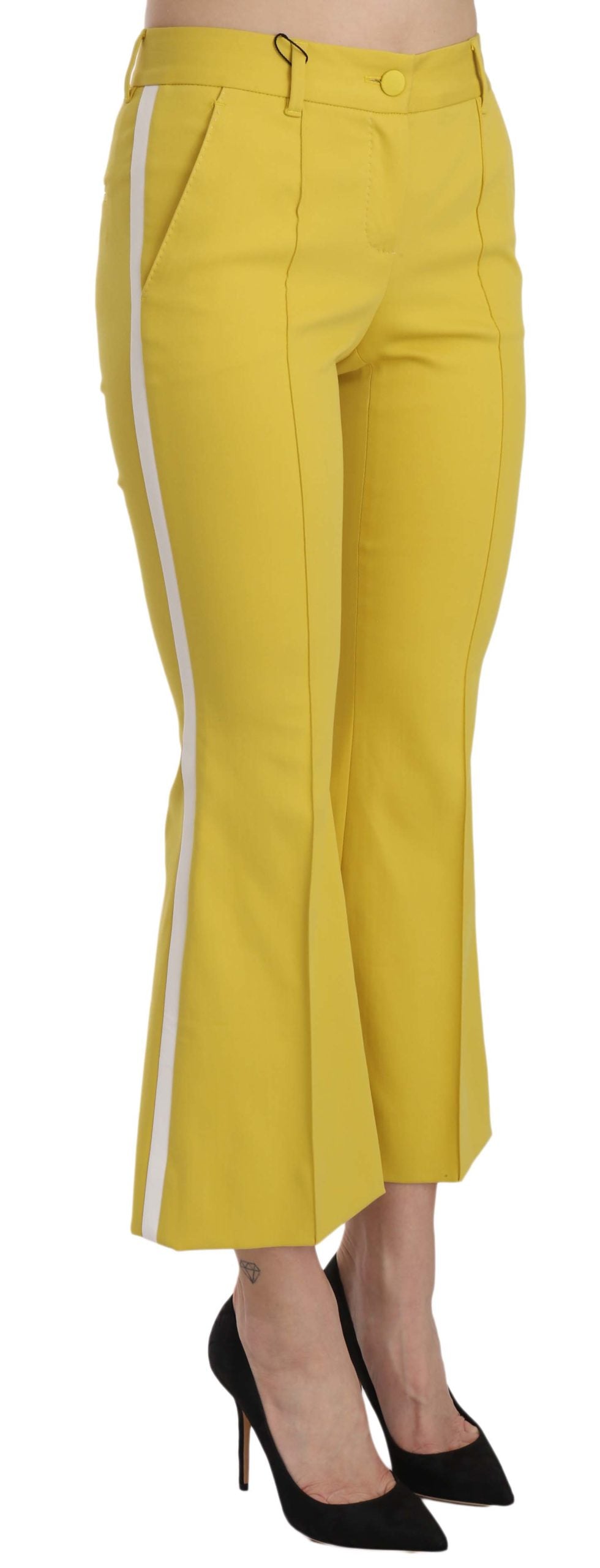 Gele uitlopende bootcut capribroek van katoen