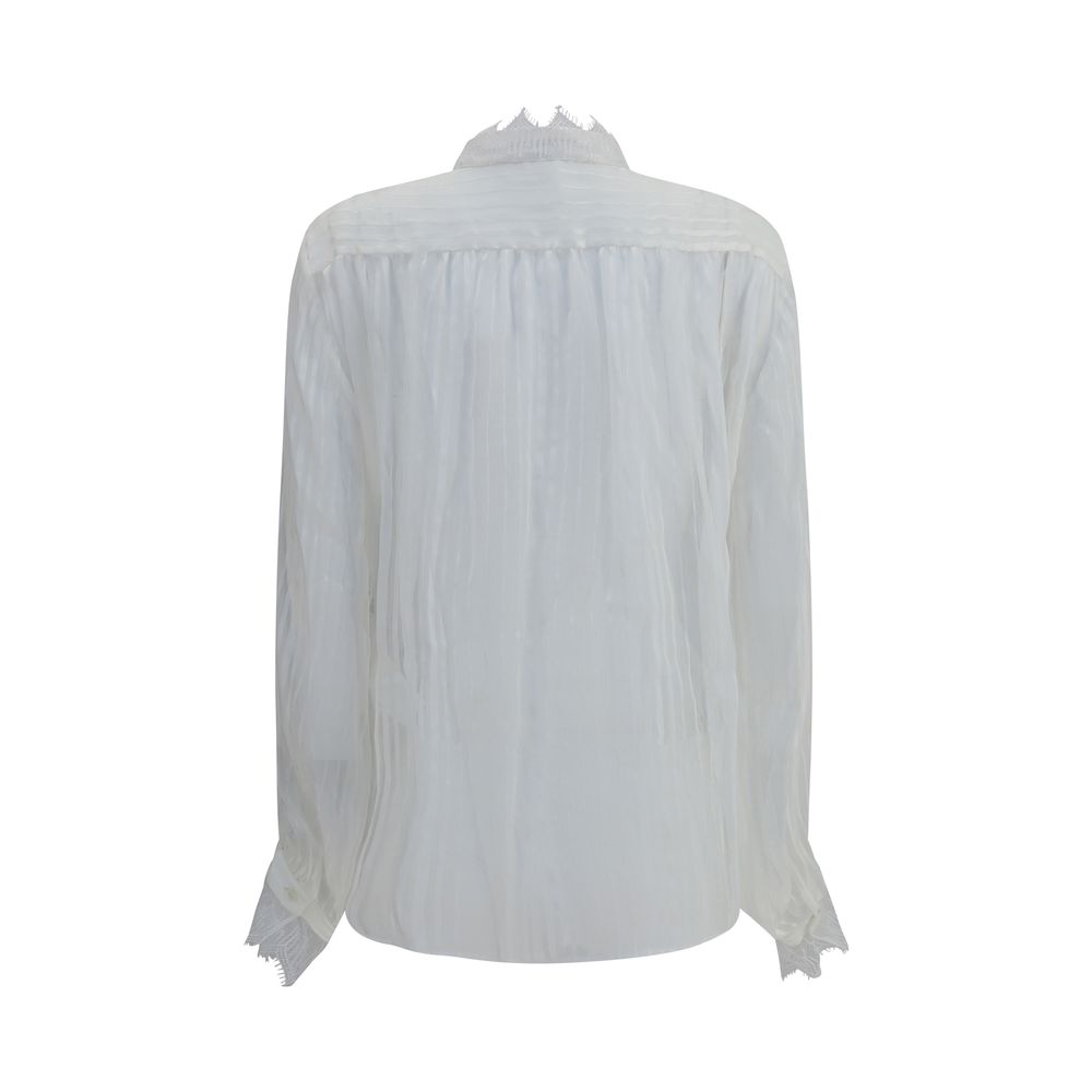 Blouse van geplooide zijden mousseline en kant