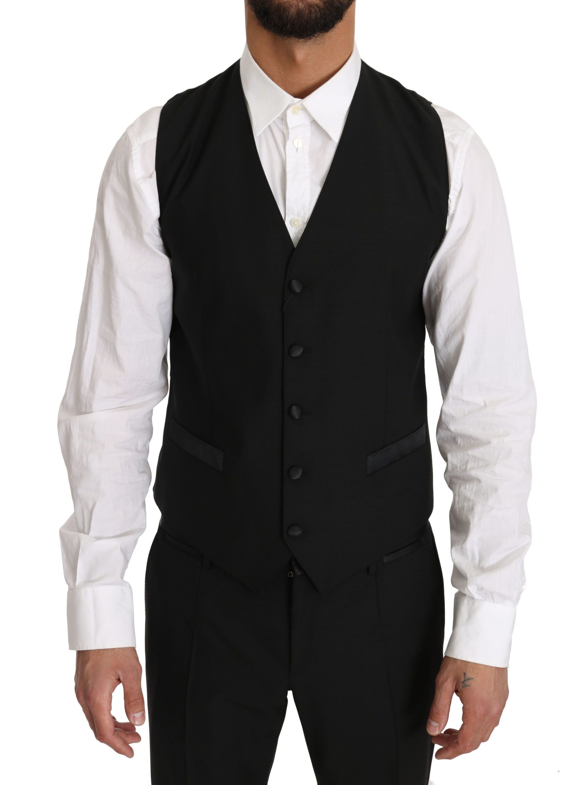 Zwarte wollen jurk met gilet en Gillet-vest